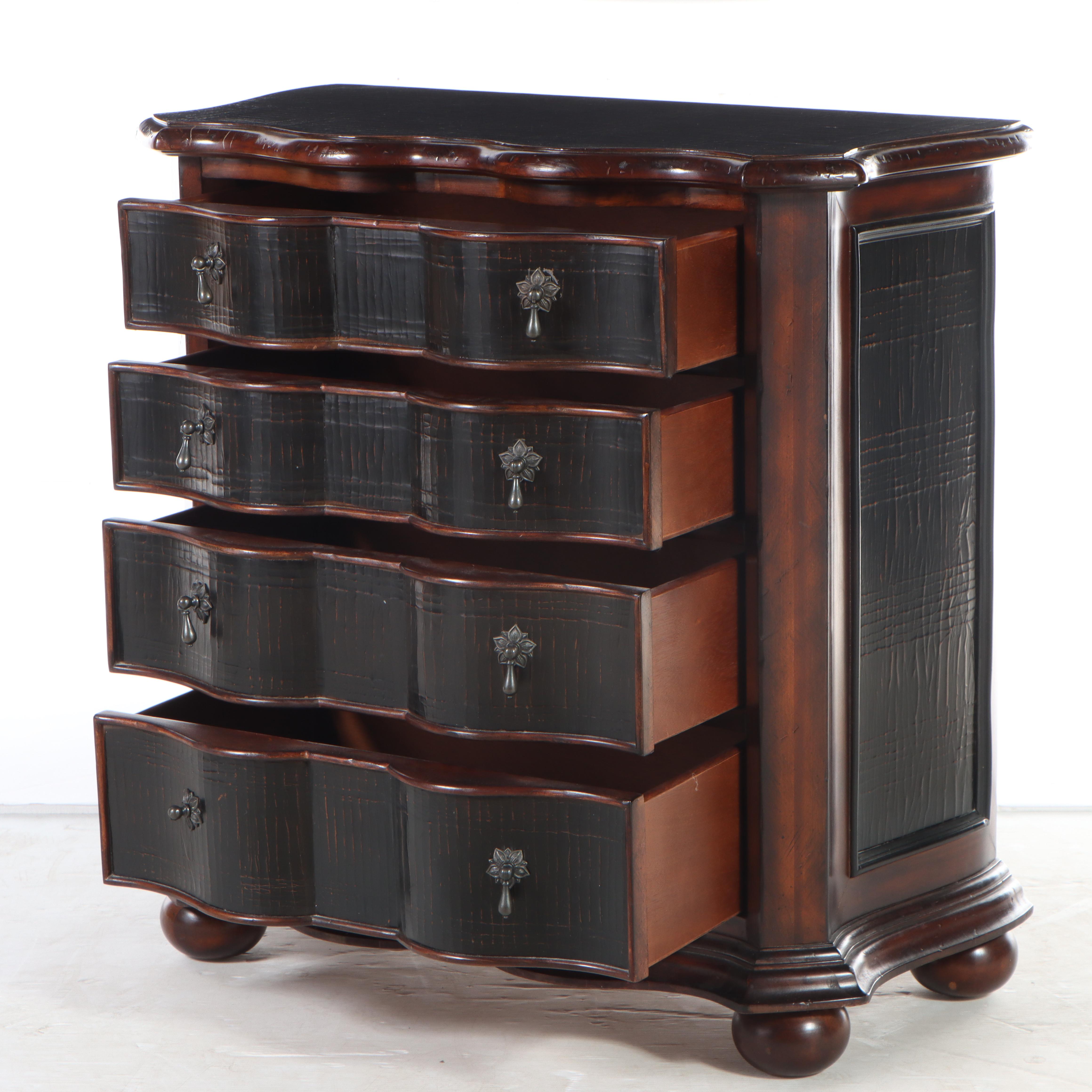 Ethan Allen "Lucca" Hardwood and Parcel-Ebonized Serpentine Four-Drawer Chest