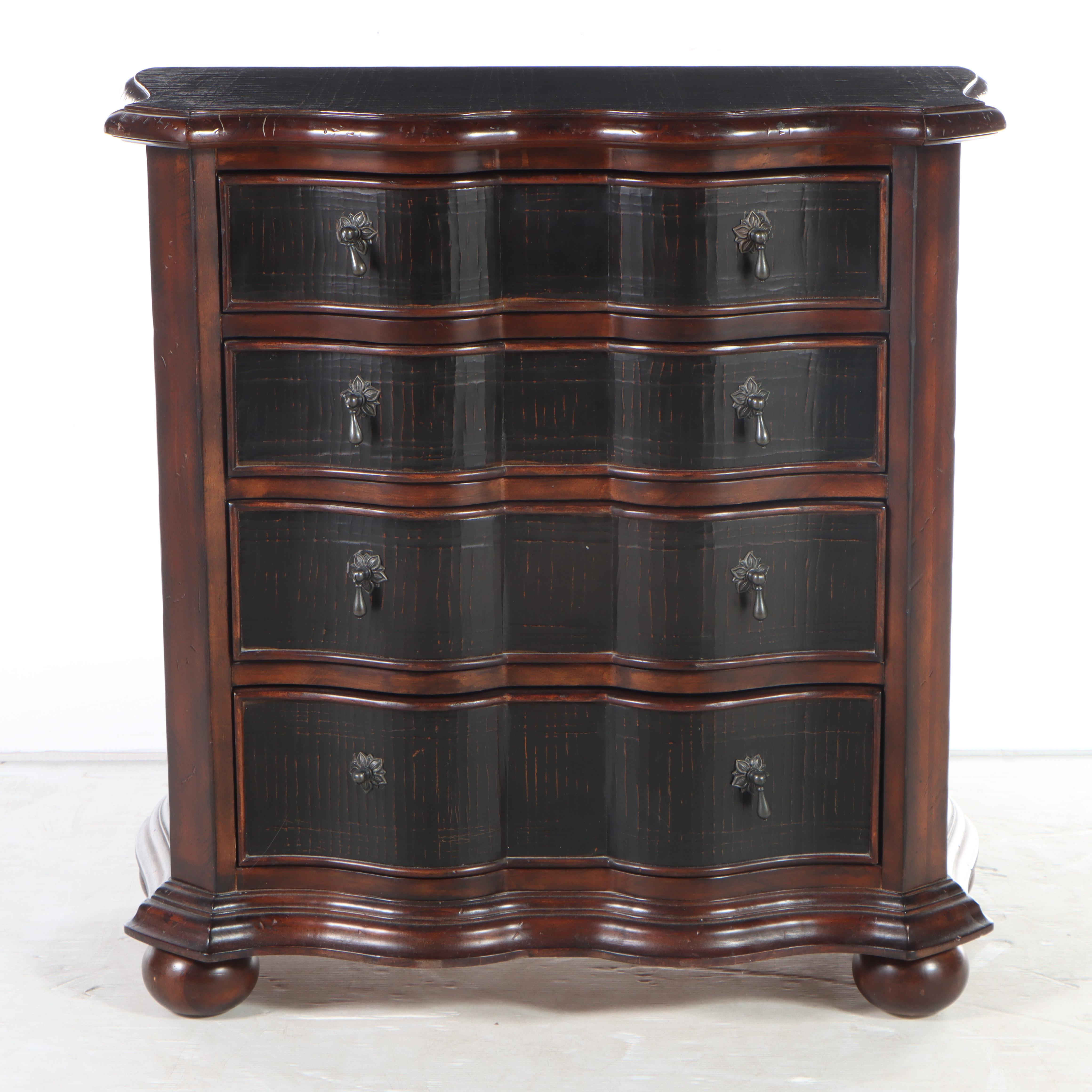 Ethan Allen "Lucca" Hardwood and Parcel-Ebonized Serpentine Four-Drawer Chest