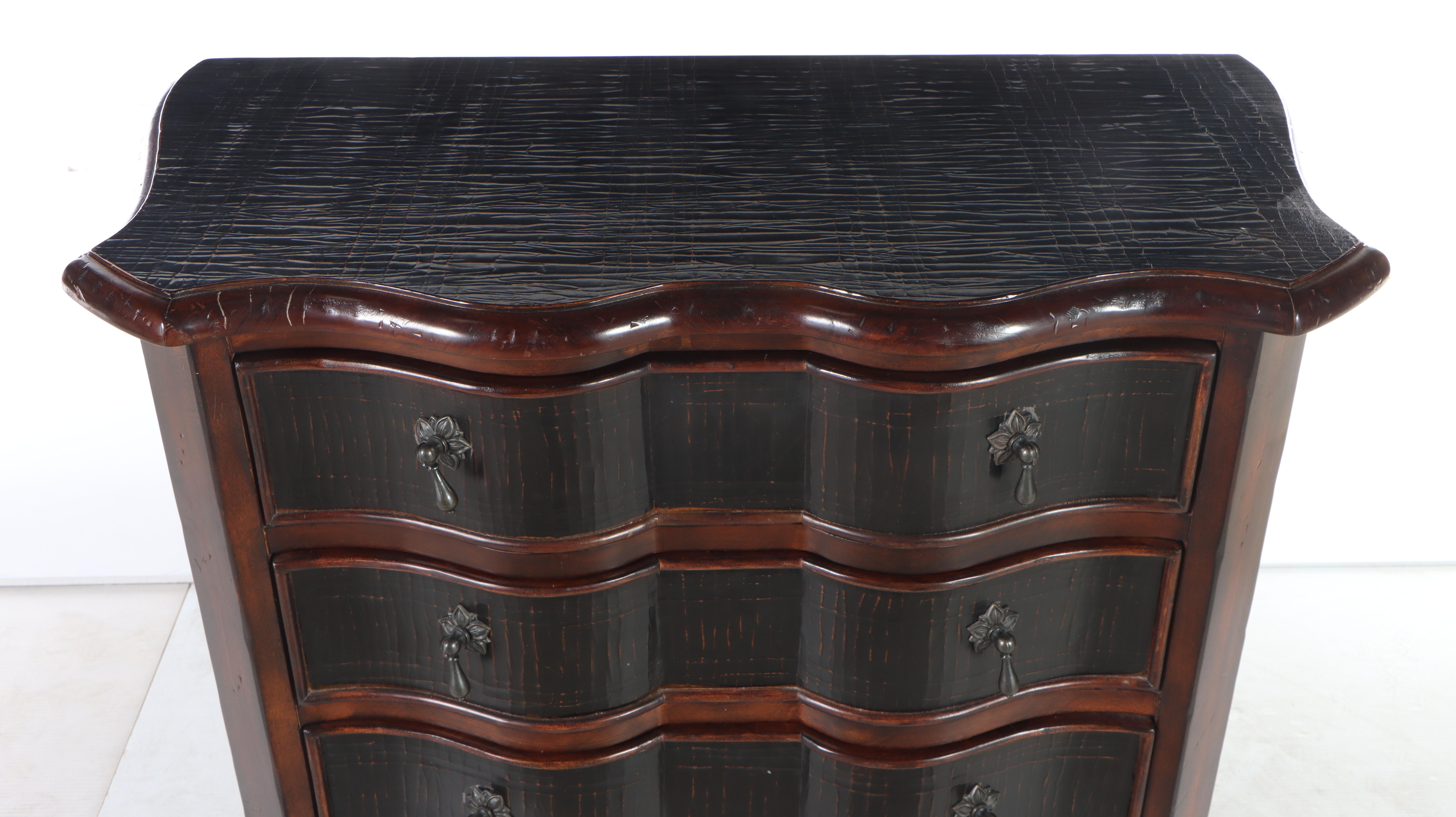 Ethan Allen "Lucca" Hardwood and Parcel-Ebonized Serpentine Four-Drawer Chest