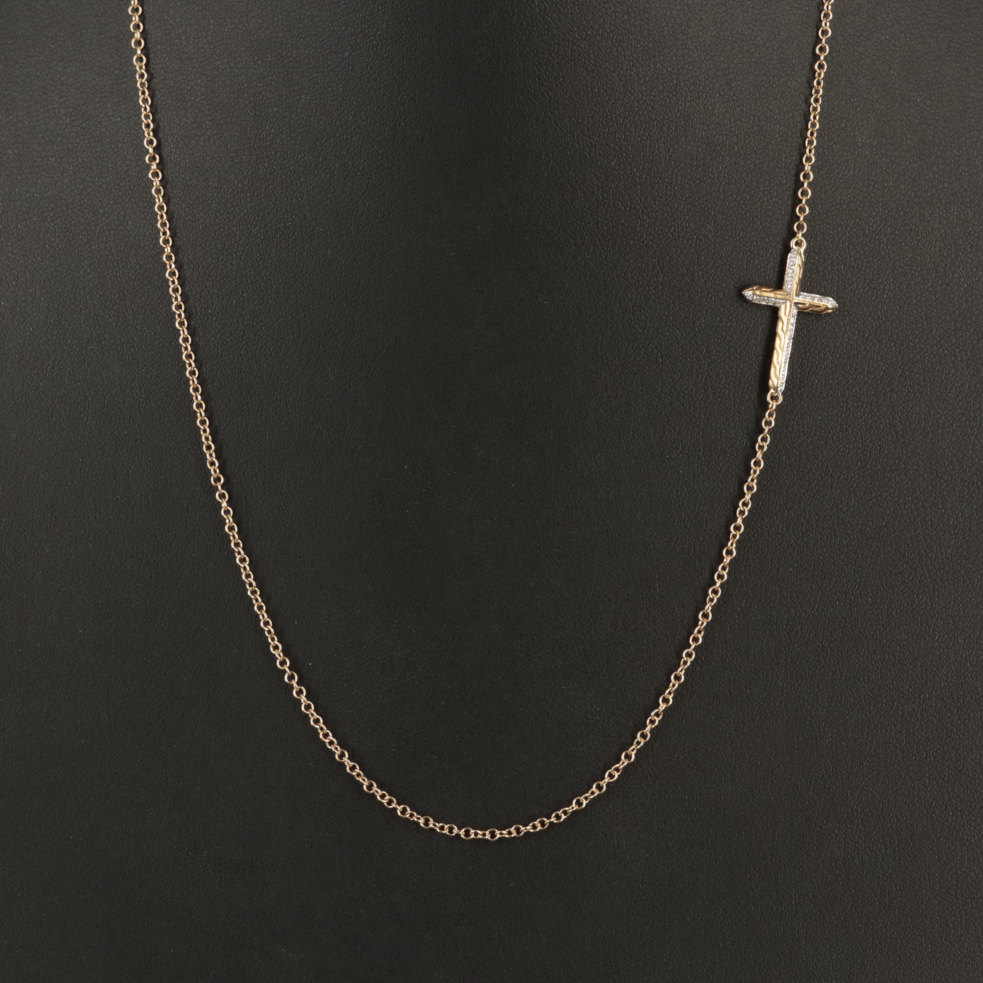 John Hardy "Classic Chain" 18K 0.13 CTW Diamond Cross Neckalce