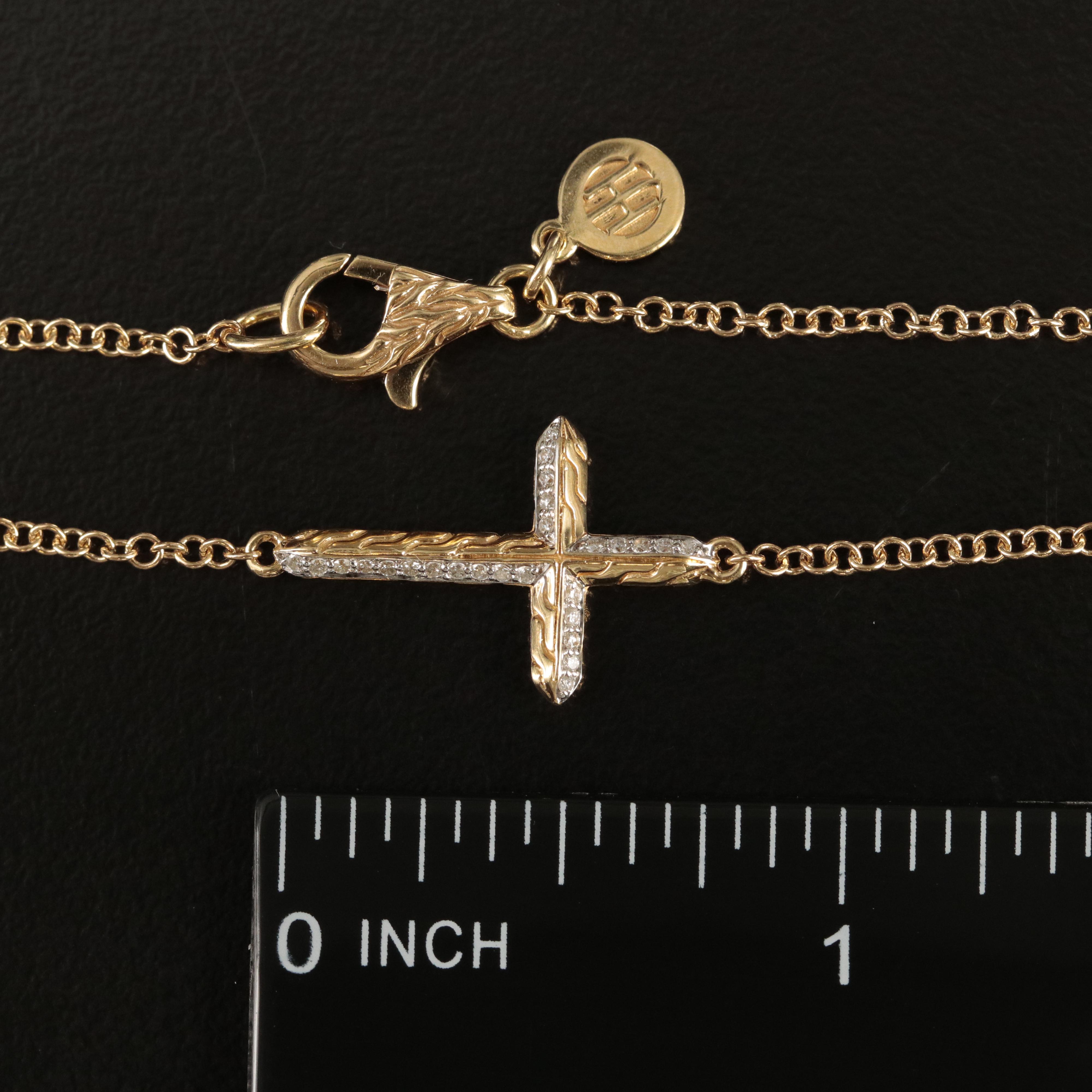 John Hardy "Classic Chain" 18K 0.13 CTW Diamond Cross Neckalce