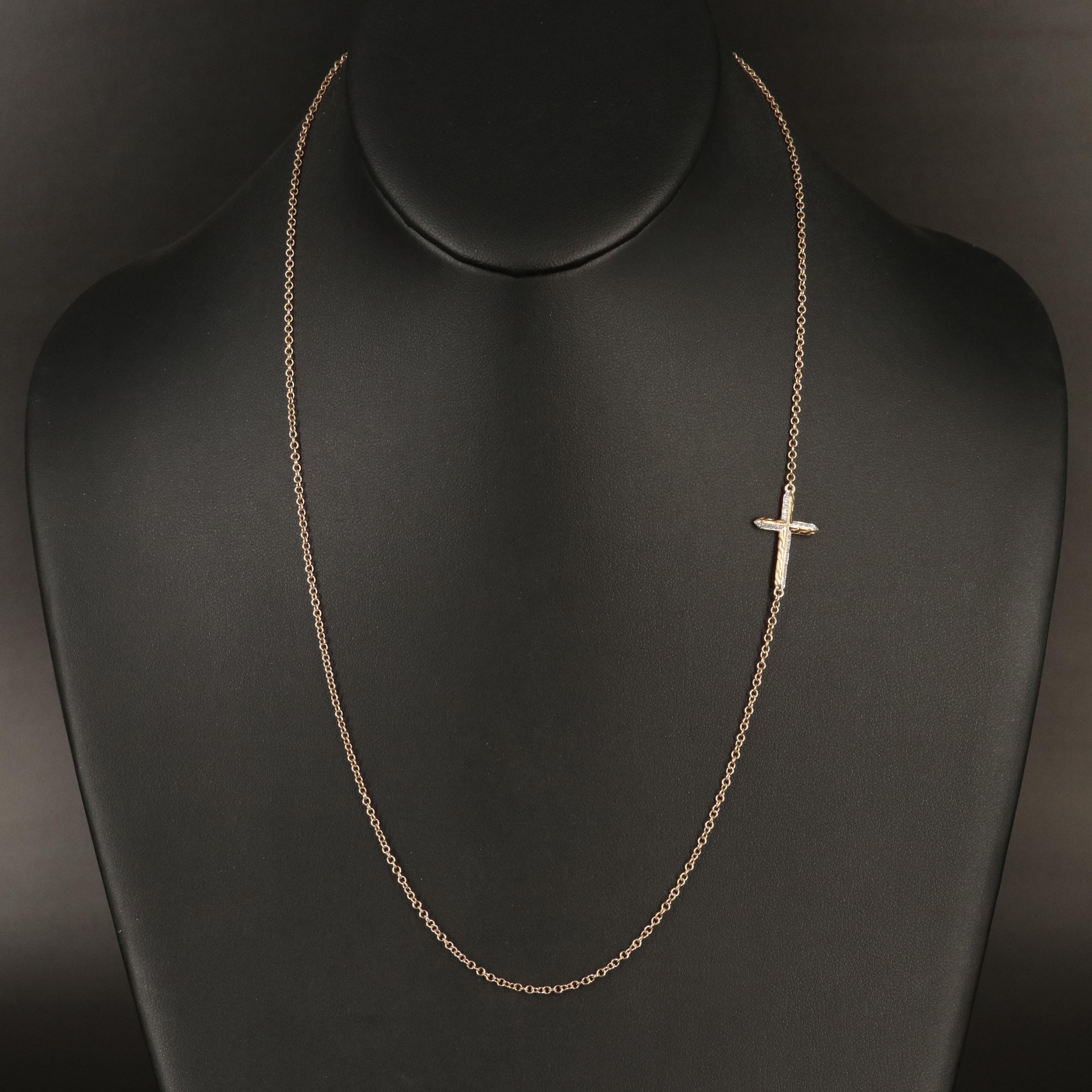 John Hardy "Classic Chain" 18K 0.13 CTW Diamond Cross Neckalce