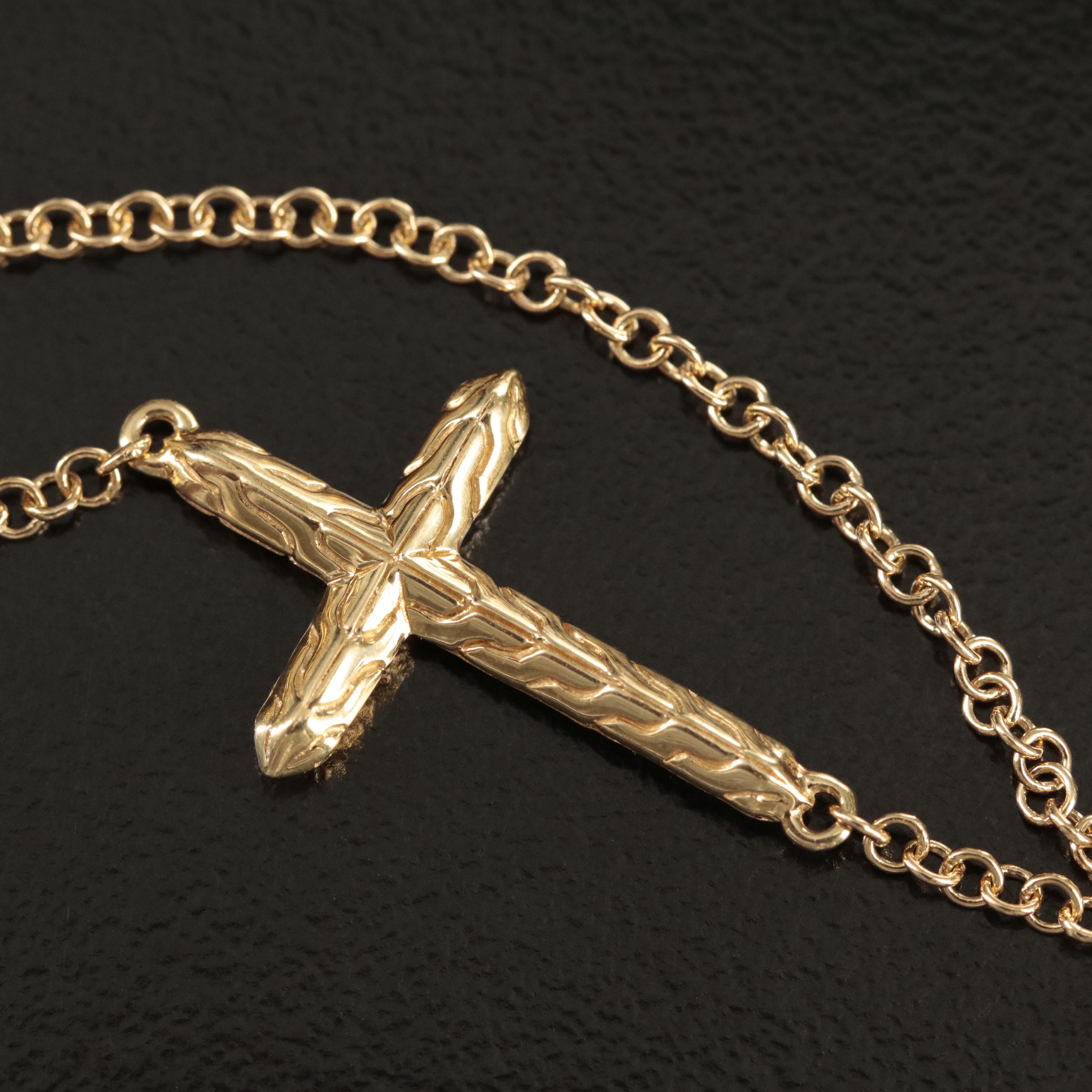 John Hardy "Classic Chain" 18K 0.13 CTW Diamond Cross Neckalce