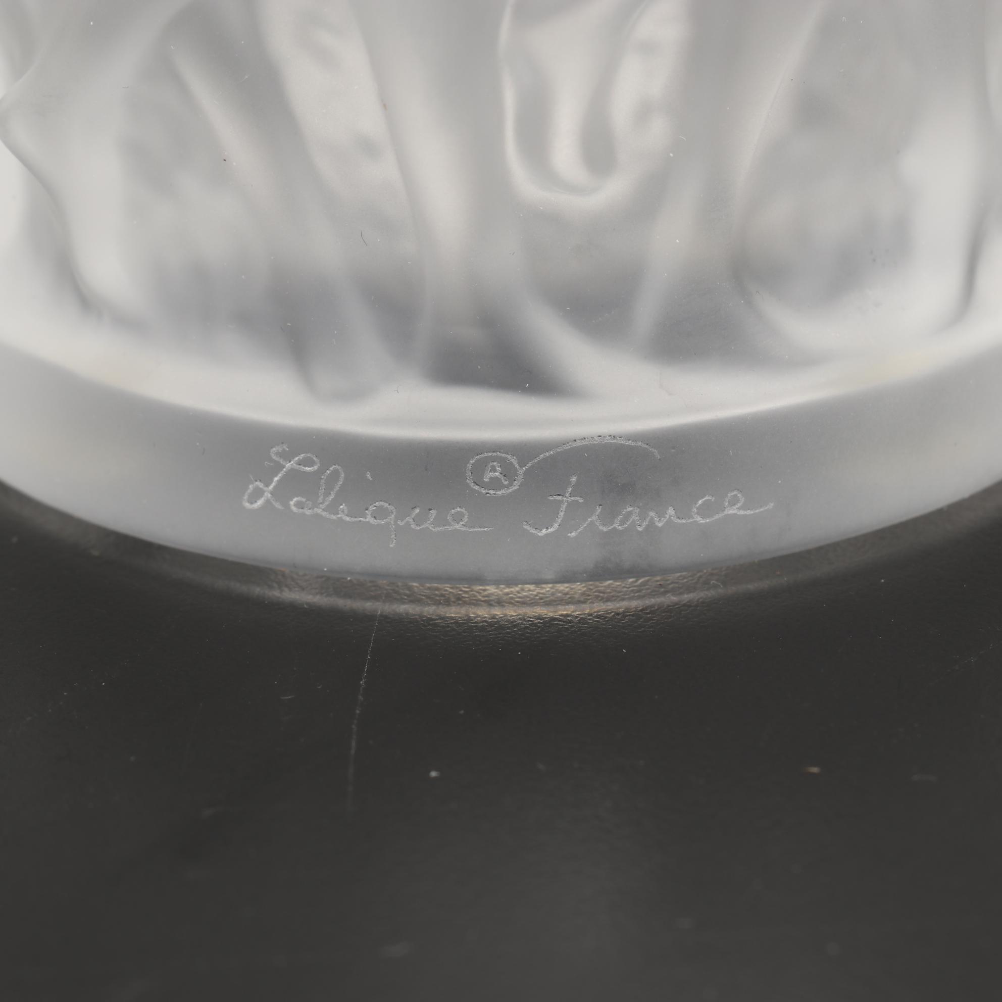 Lalique "Bacchantes" Frosted Crystal Flower Vase, Late 20th Century