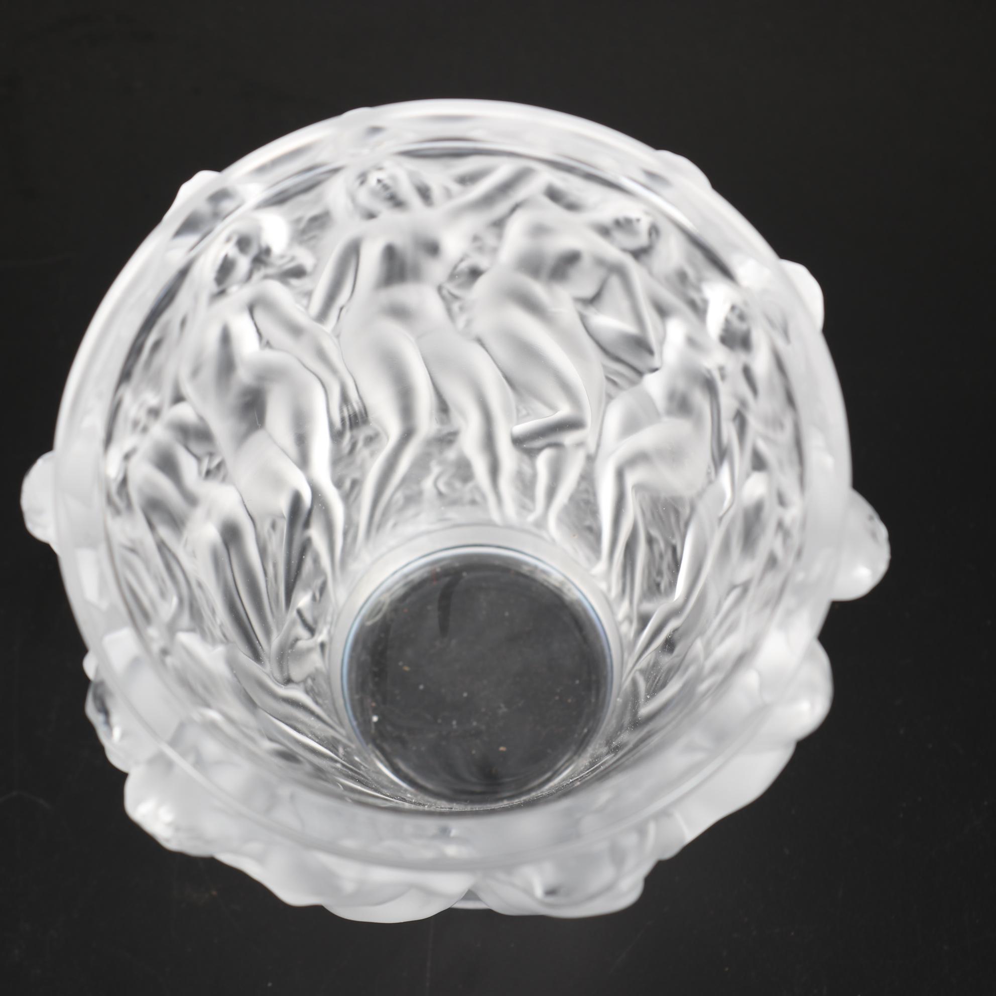Lalique "Bacchantes" Frosted Crystal Flower Vase, Late 20th Century