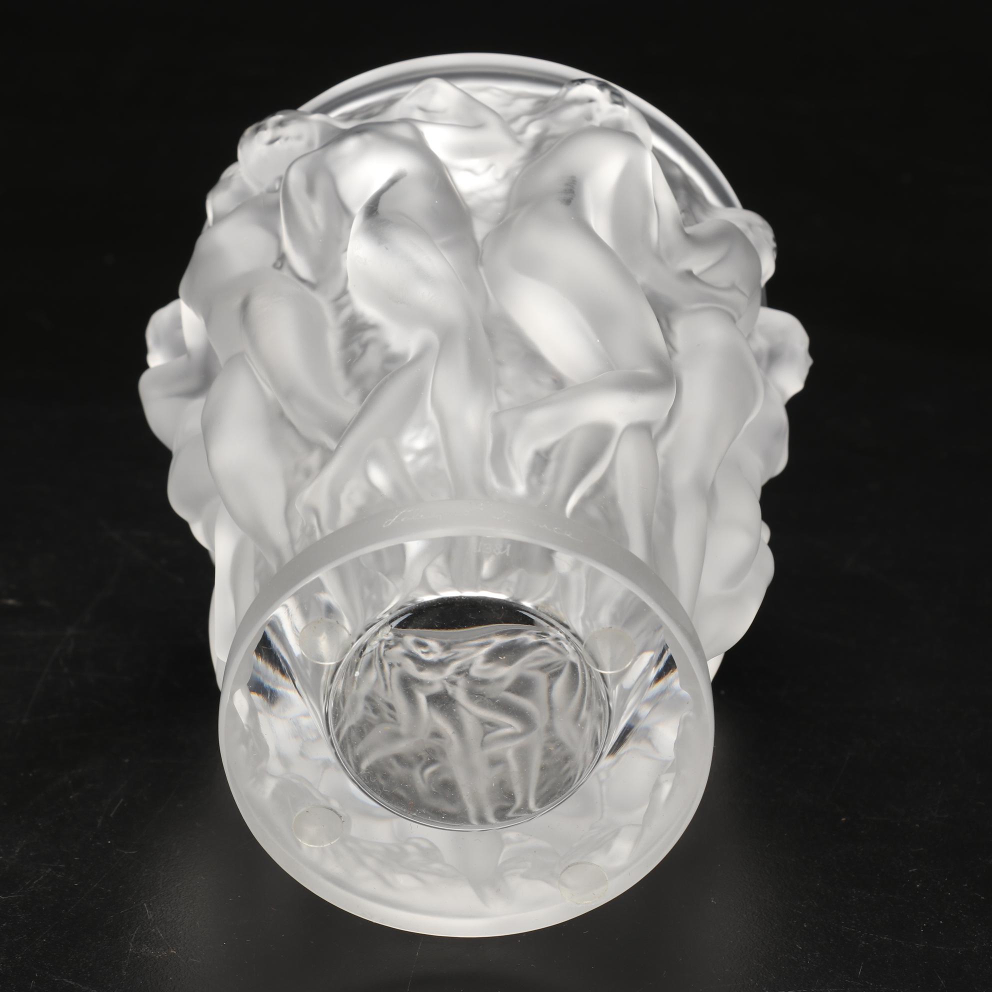 Lalique "Bacchantes" Frosted Crystal Flower Vase, Late 20th Century