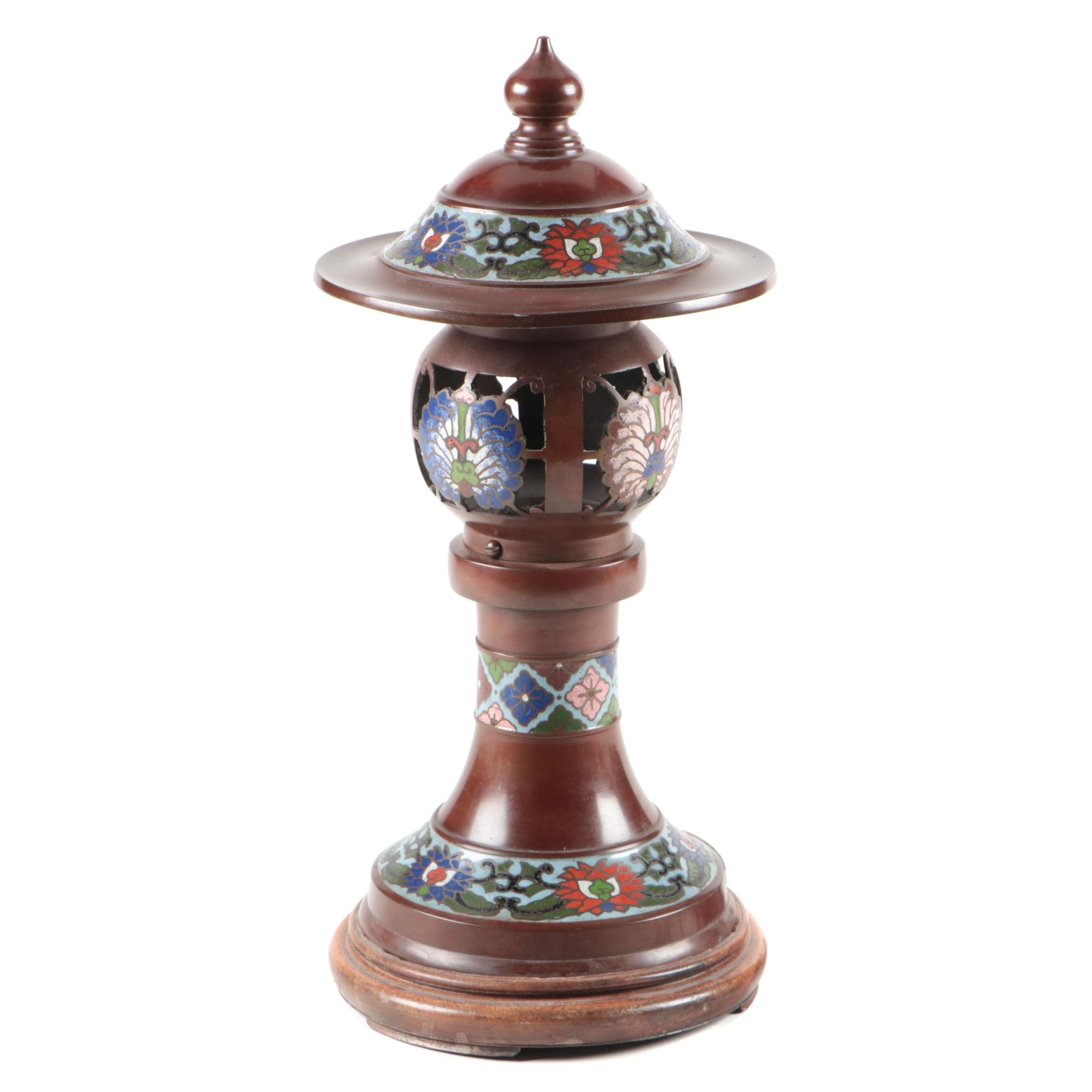 Japanese Champlevé Toro Lantern Table Lamp, Mid to Late 20th Century