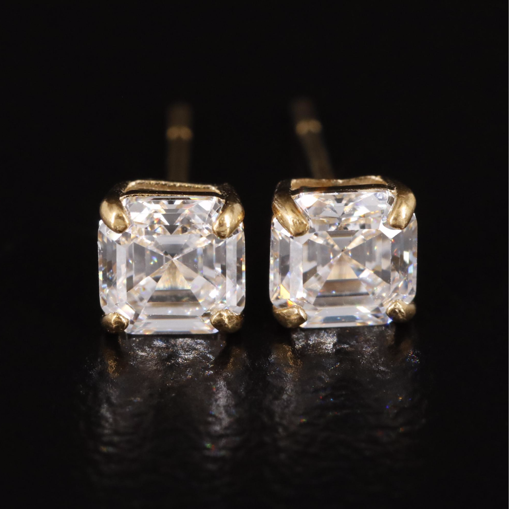 14K Cubic Zirconia Square Stud Earrings