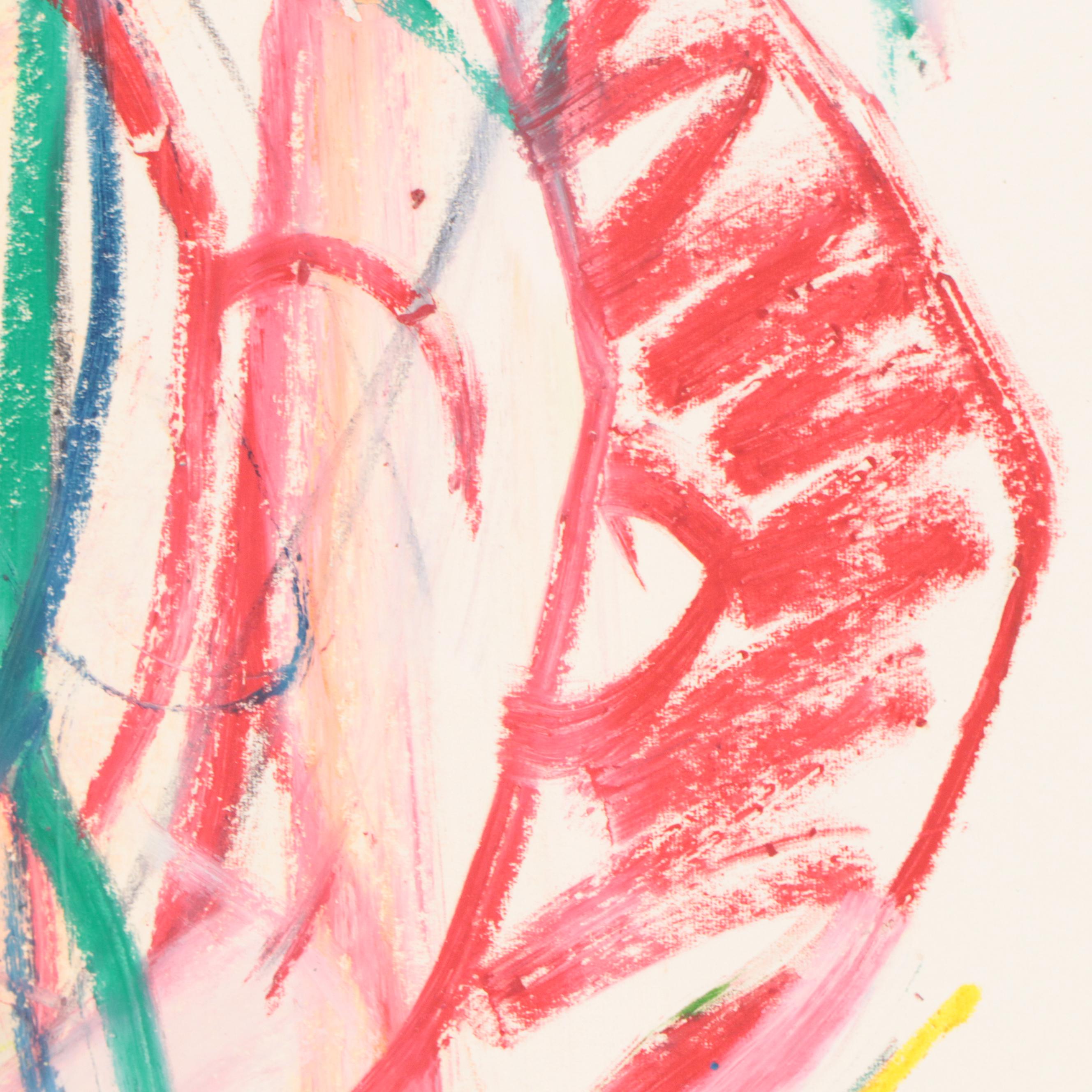 Jack Meanwell Figural Oil Pastel Drawing, 1981