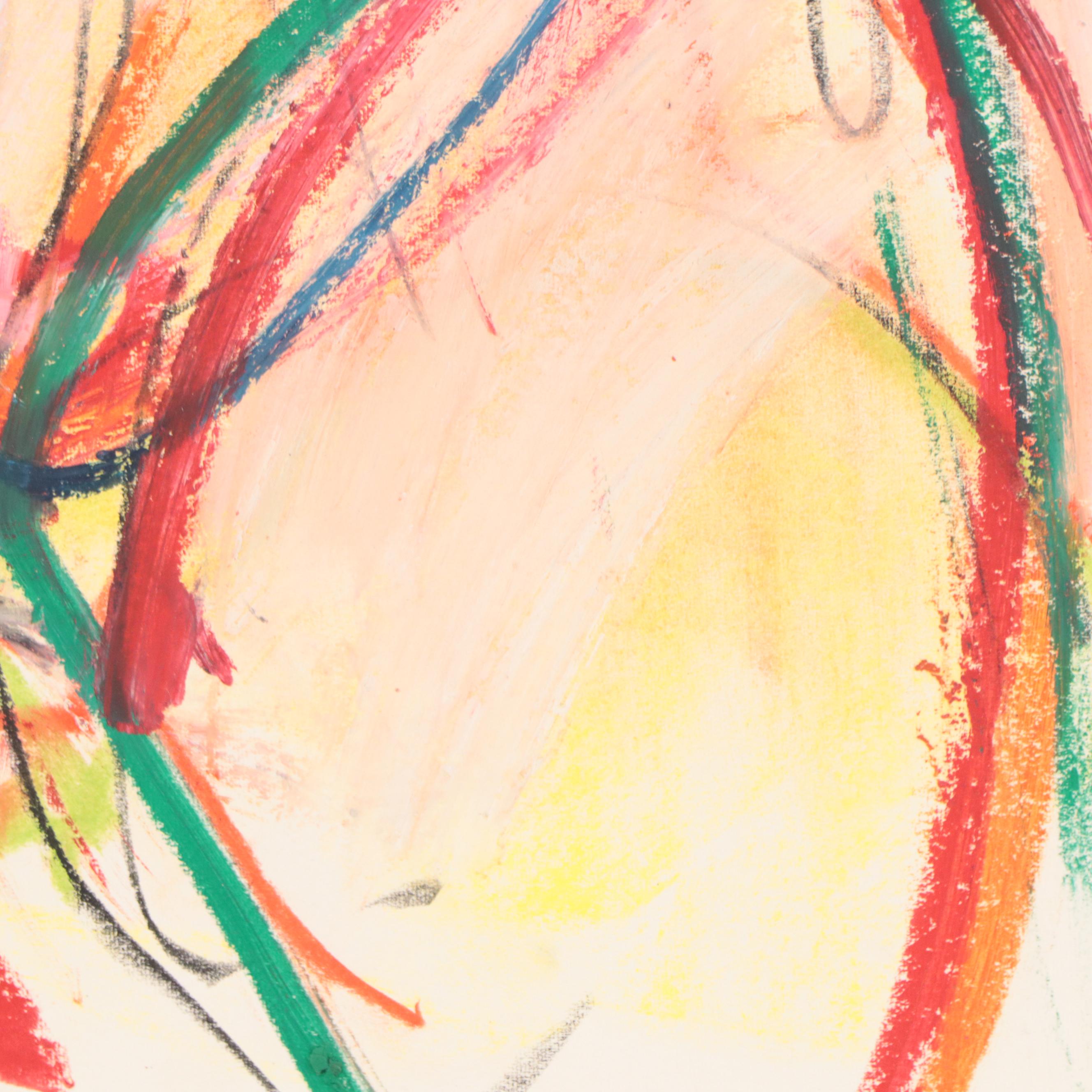 Jack Meanwell Figural Oil Pastel Drawing, 1981