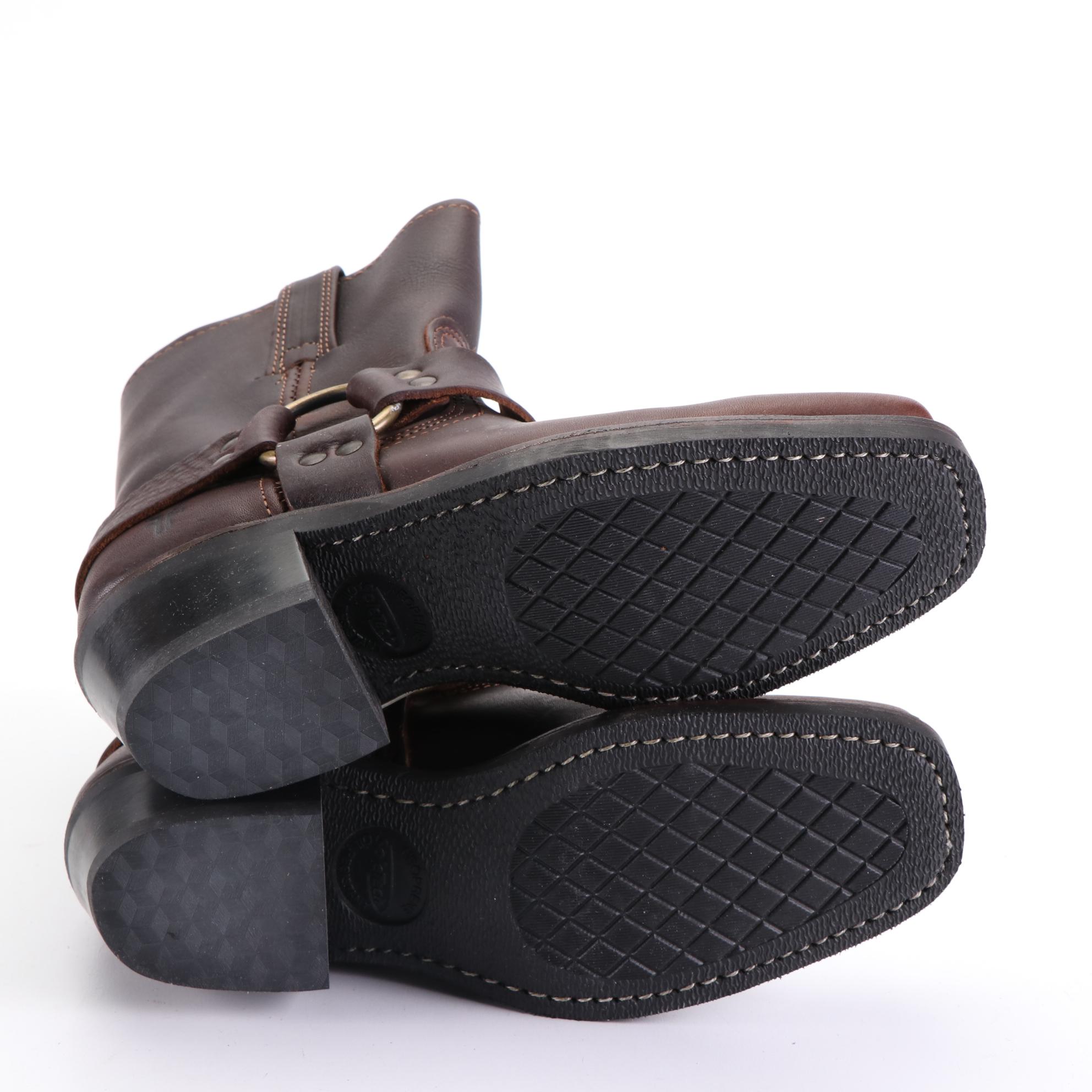 Frye Harness Boots in Dark Brown Leather with Box