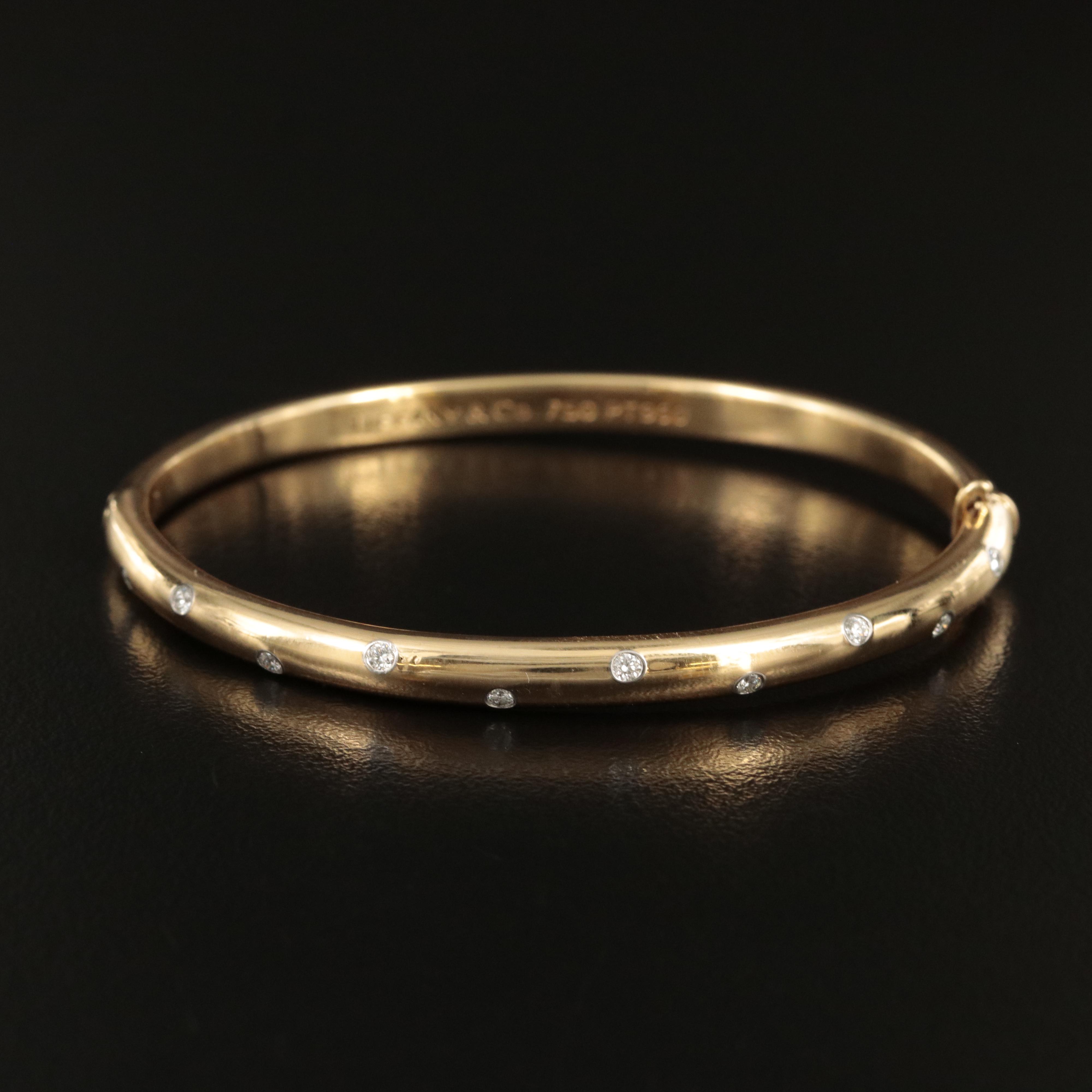 Tiffany & Co. 18K 0.27 CTW Diamond "Etoile" Hinged Bangle with Platinum Accents