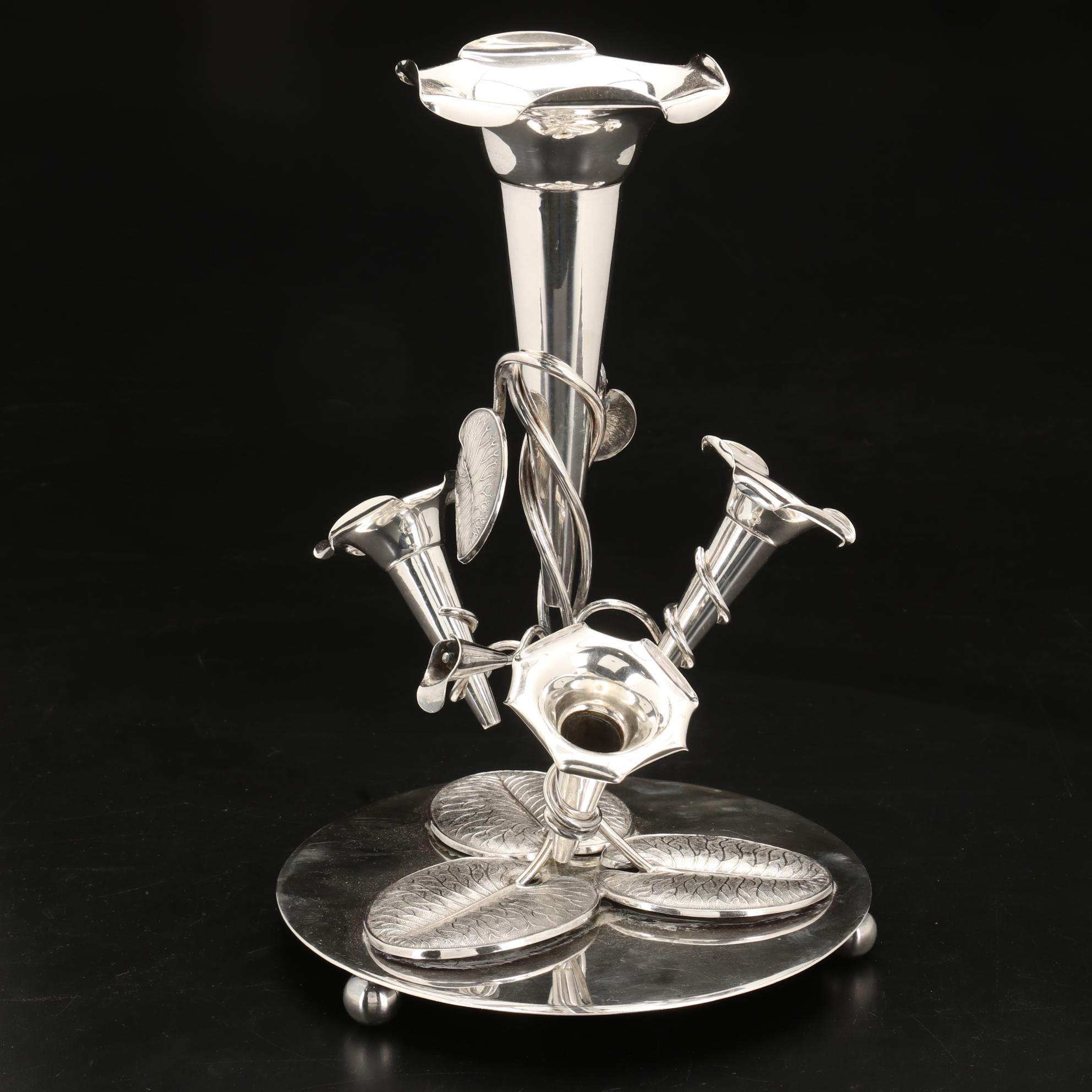 Pinder Bros. Sheffield Silver Plate Art Nouveau Water Lily Epergne