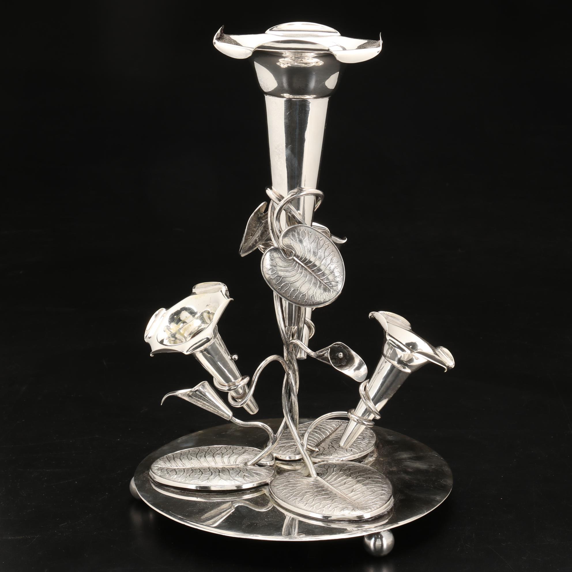 Pinder Bros. Sheffield Silver Plate Art Nouveau Water Lily Epergne