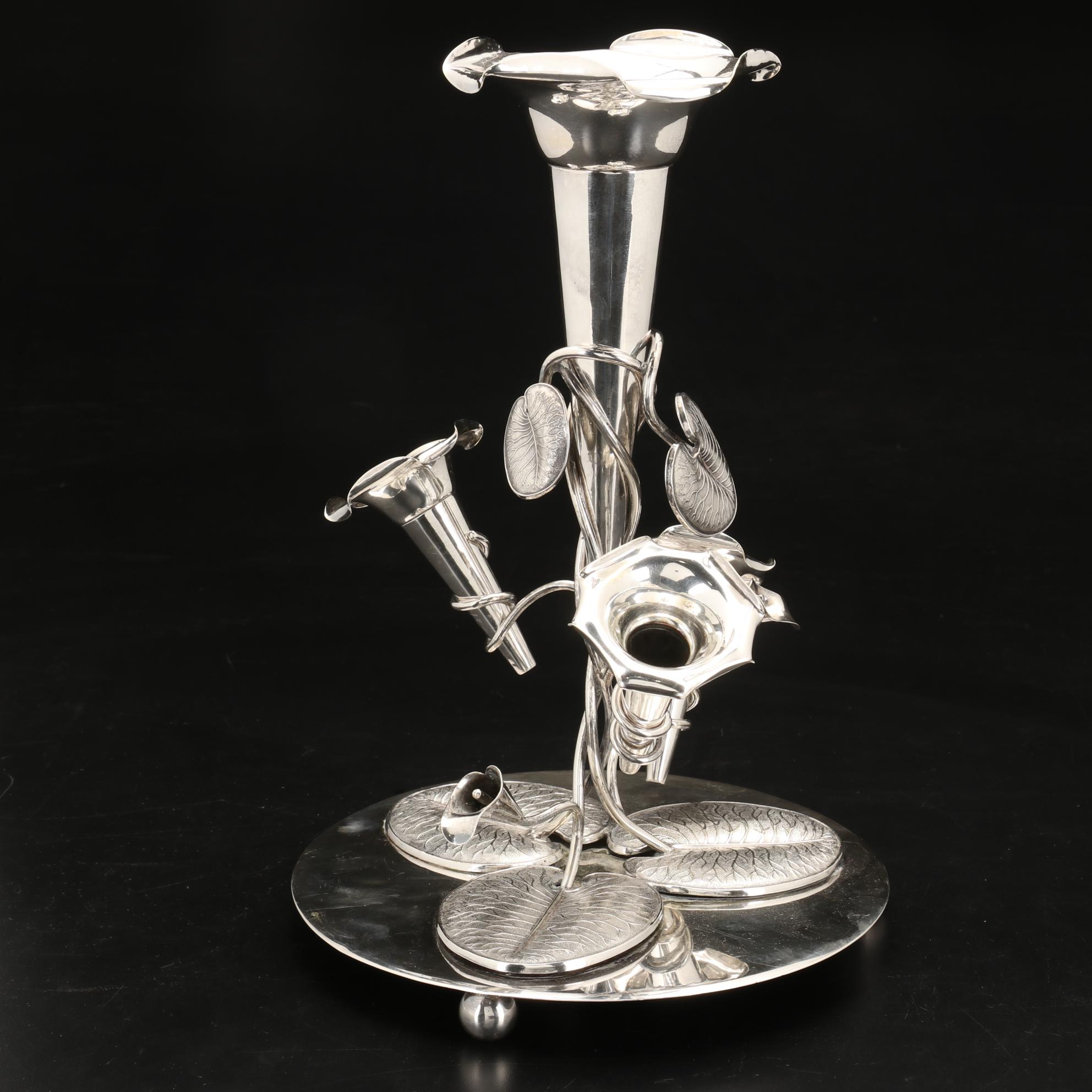 Pinder Bros. Sheffield Silver Plate Art Nouveau Water Lily Epergne