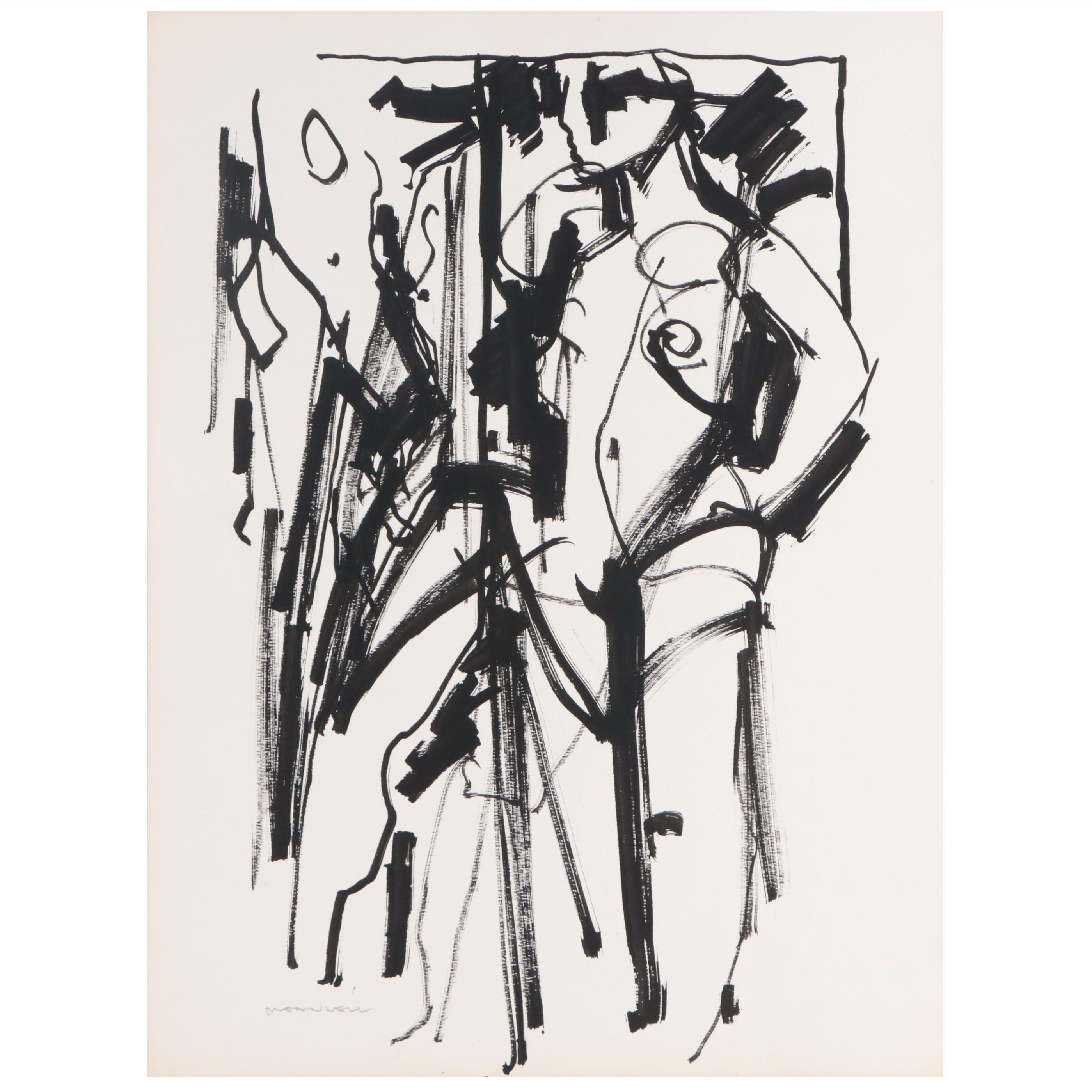 Jack Meanwell Figural Ink and Graphite Drawing, Late 20th Century