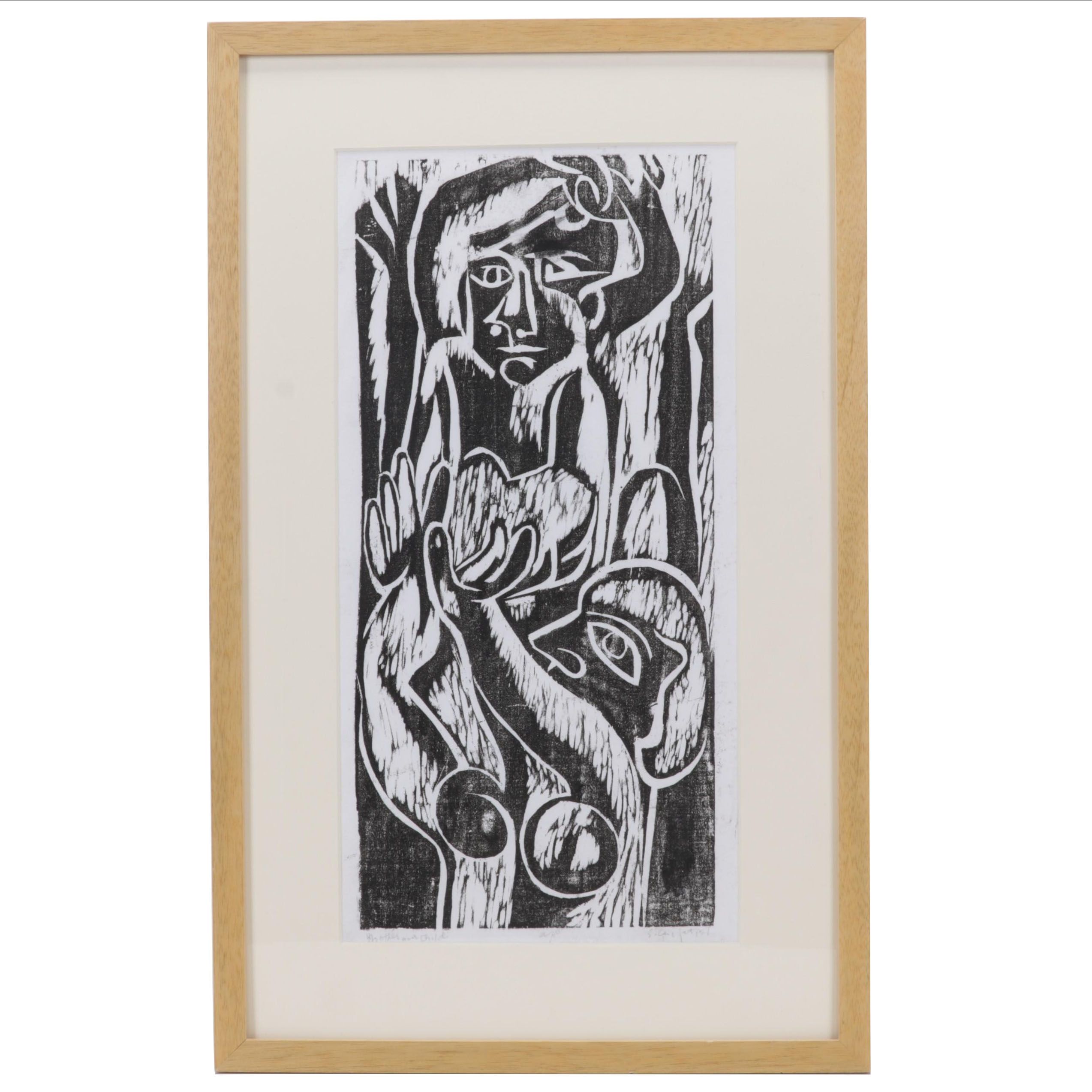 Sidney Chafetz Woodcut "Mother and Child," 1951