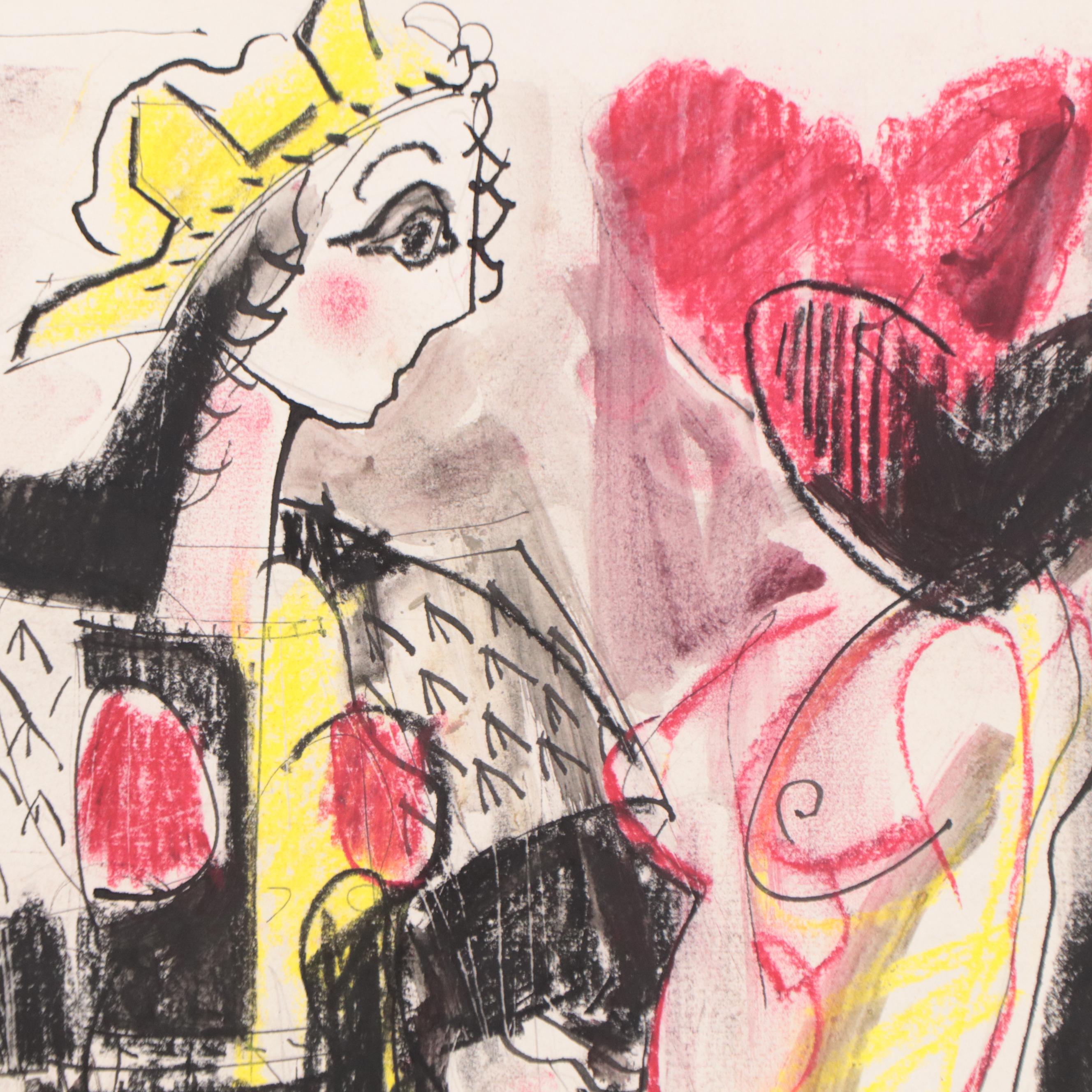 Jack Meanwell Figural Oil Pastel Drawing, 1982