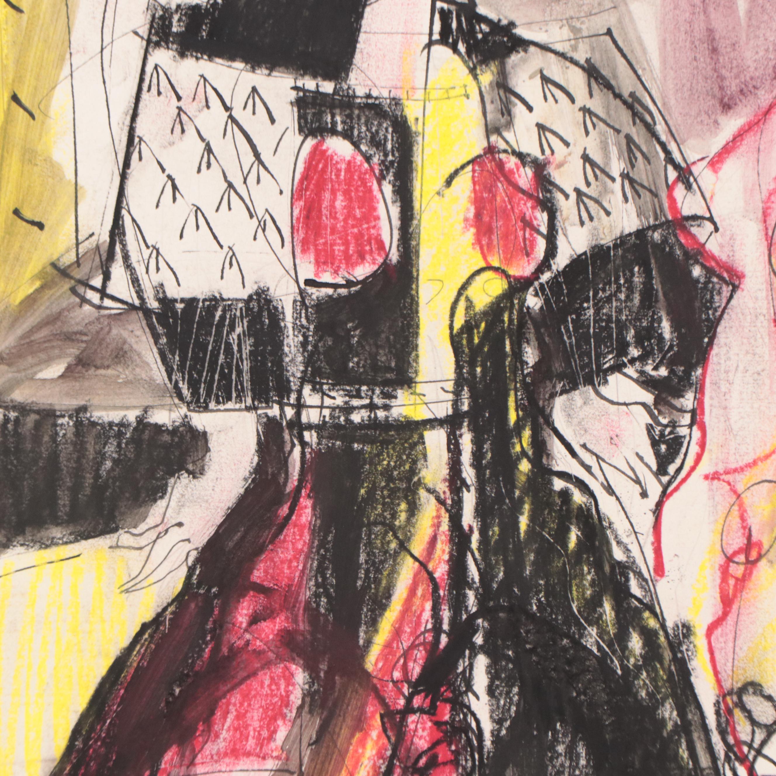 Jack Meanwell Figural Oil Pastel Drawing, 1982