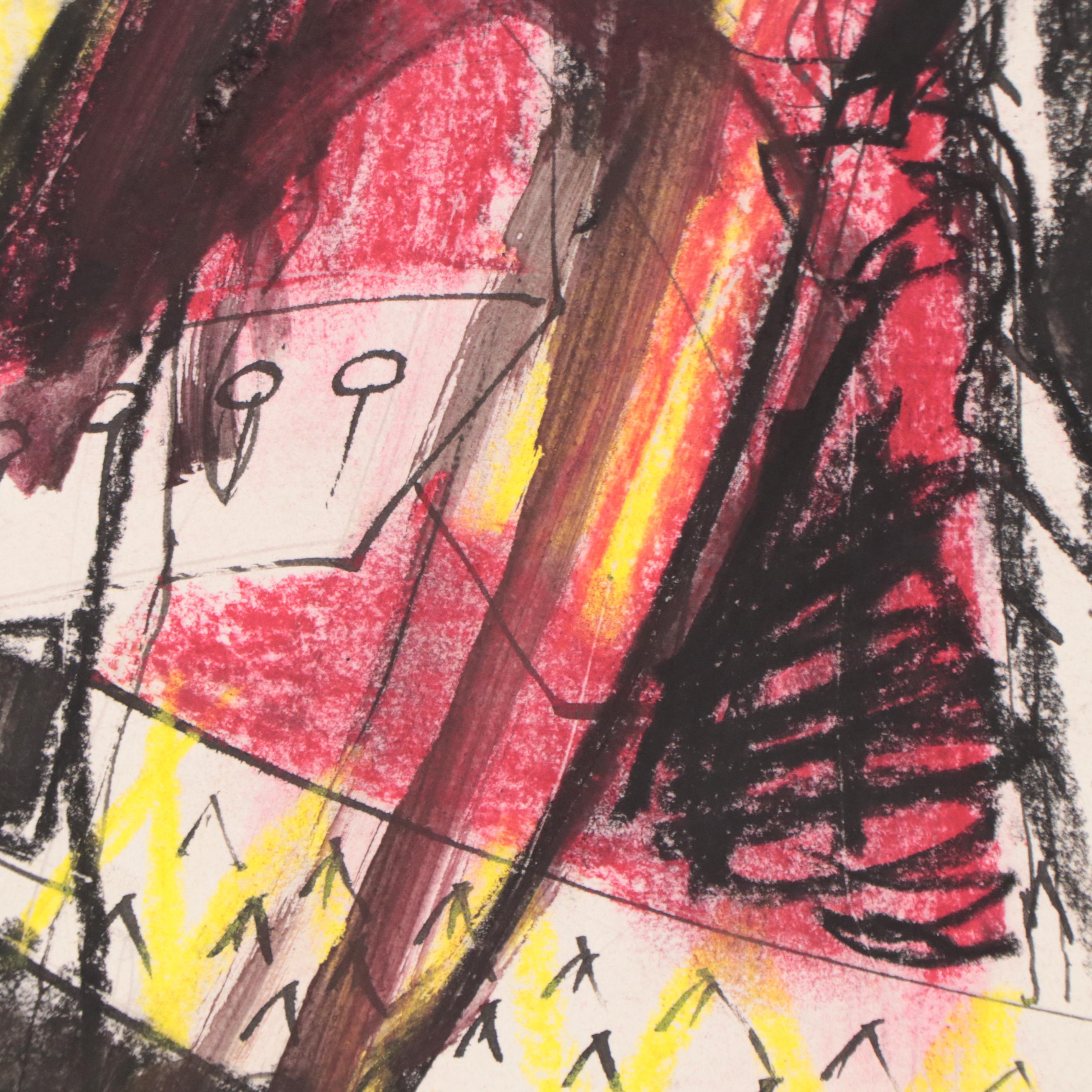 Jack Meanwell Figural Oil Pastel Drawing, 1982