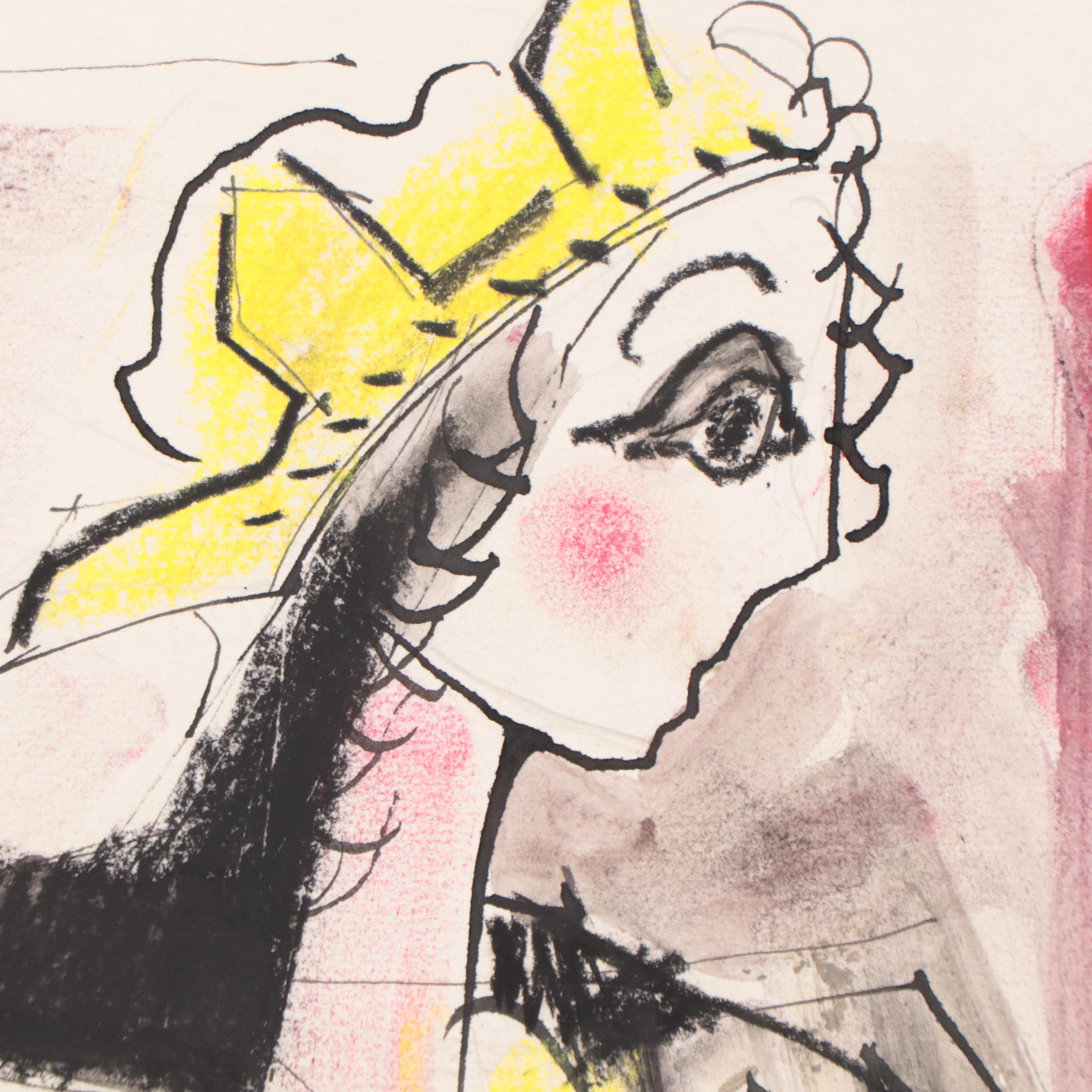 Jack Meanwell Figural Oil Pastel Drawing, 1982