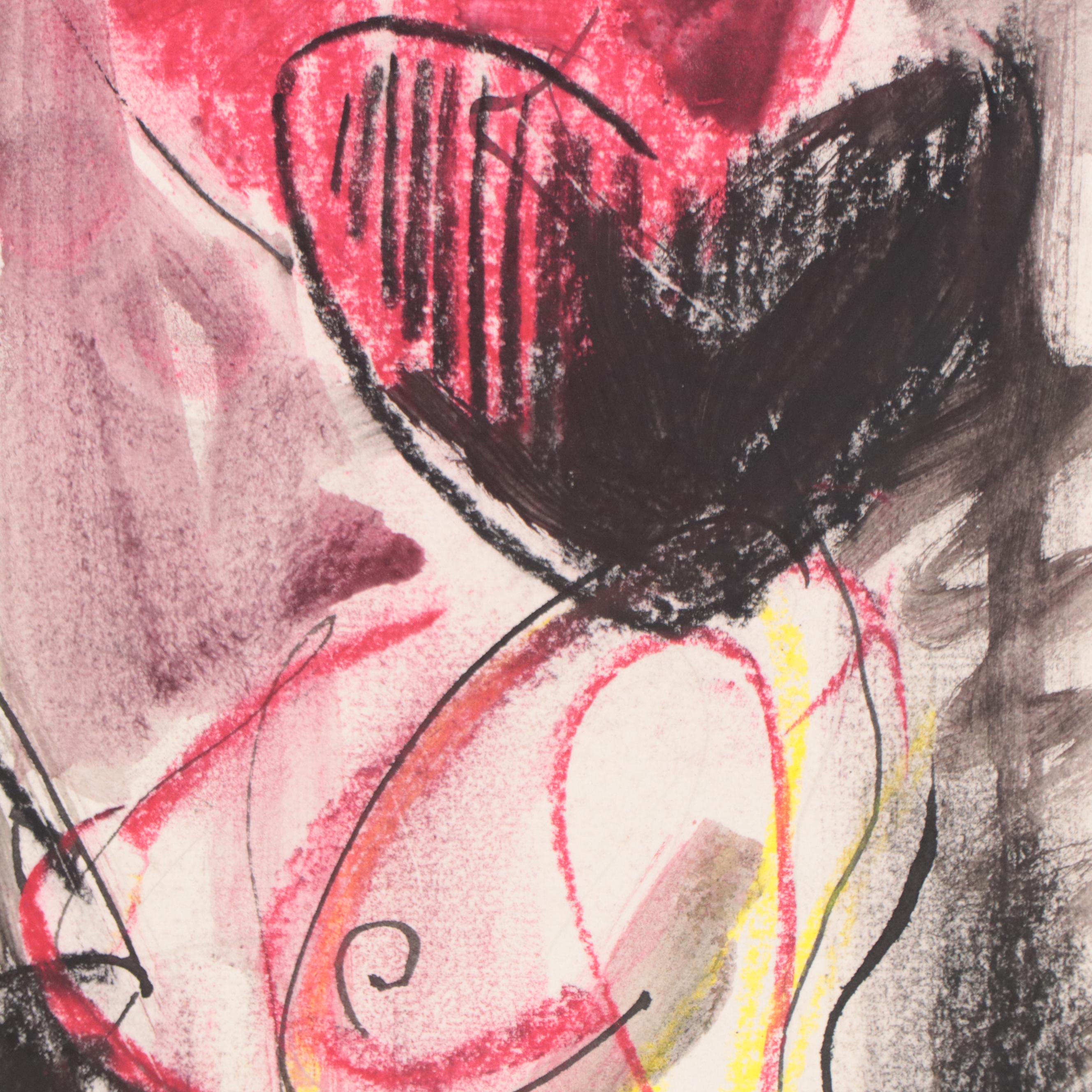 Jack Meanwell Figural Oil Pastel Drawing, 1982