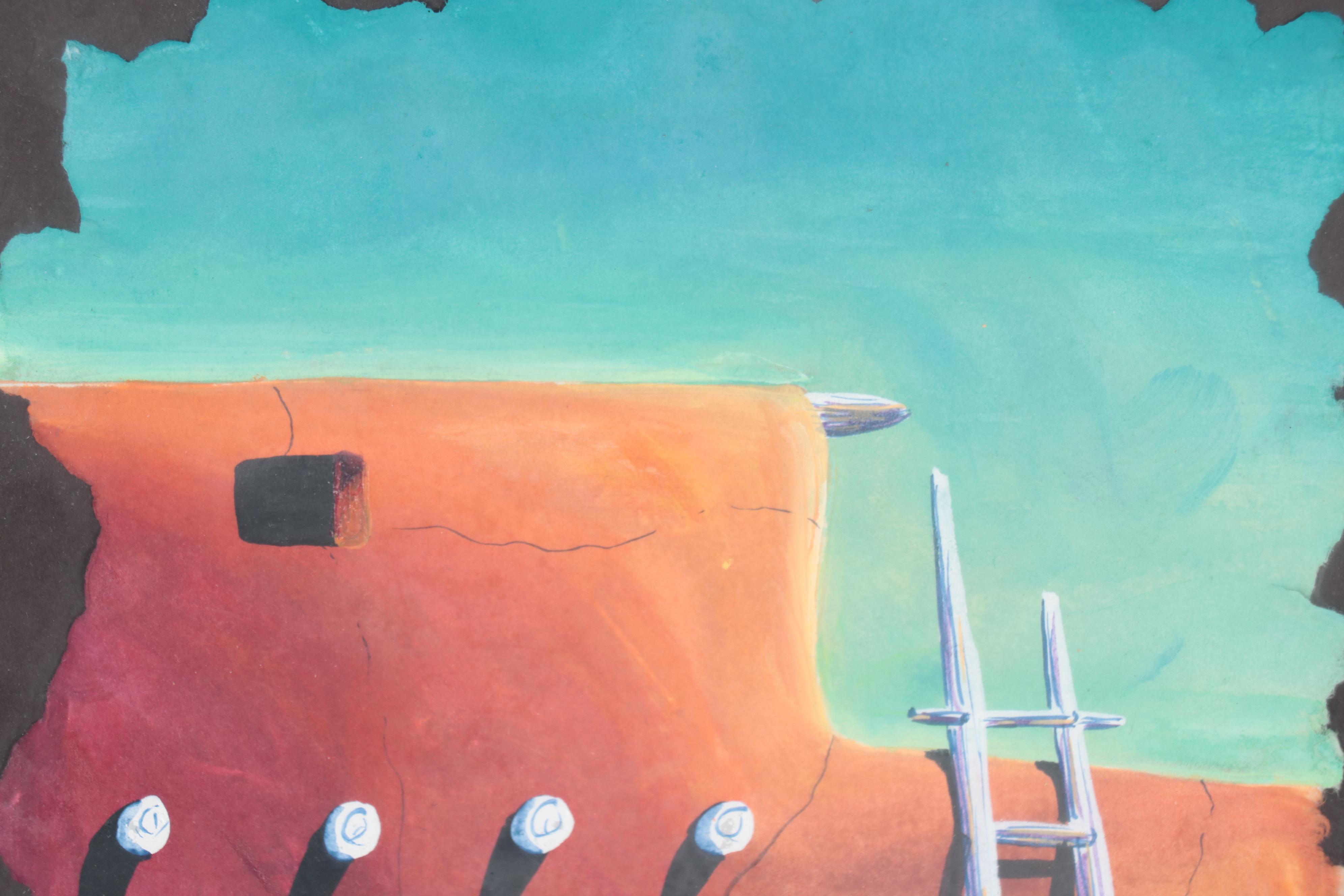 David Gary Suazo Pueblo Landscape Gouache Painting "Chile Day"