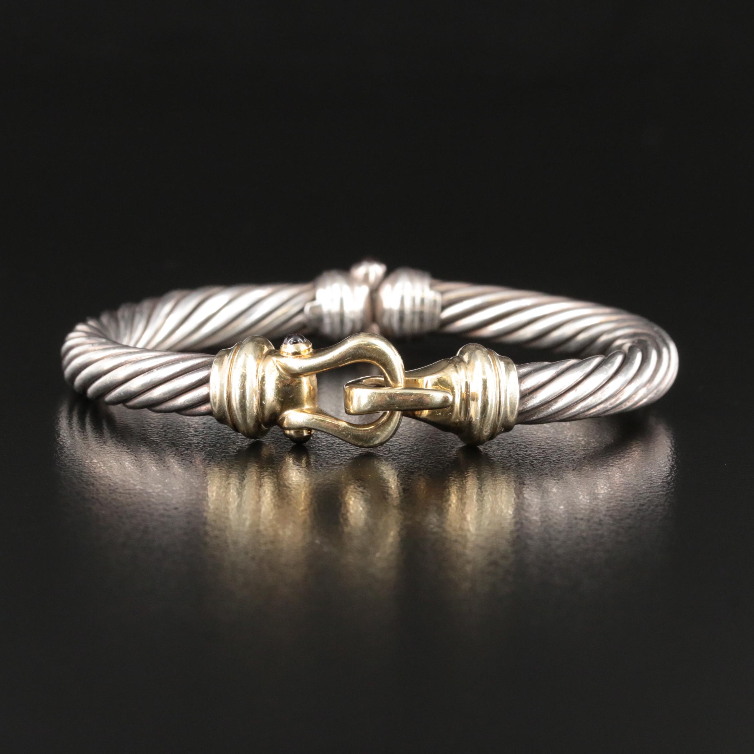 David Yurman Sterling Garnet and Citrine Cable Buckle Bracelet with 14K Accent
