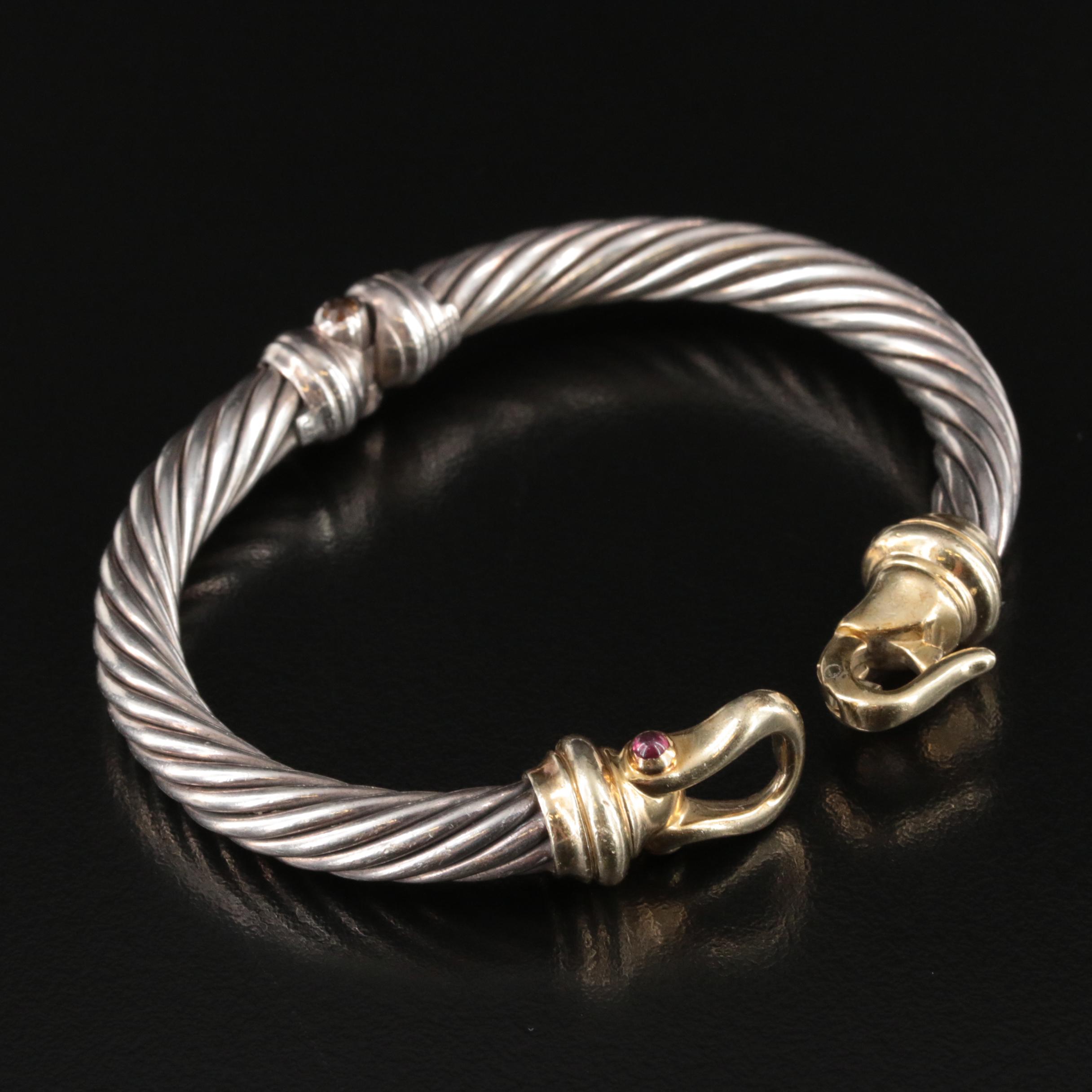 David Yurman Sterling Garnet and Citrine Cable Buckle Bracelet with 14K Accent