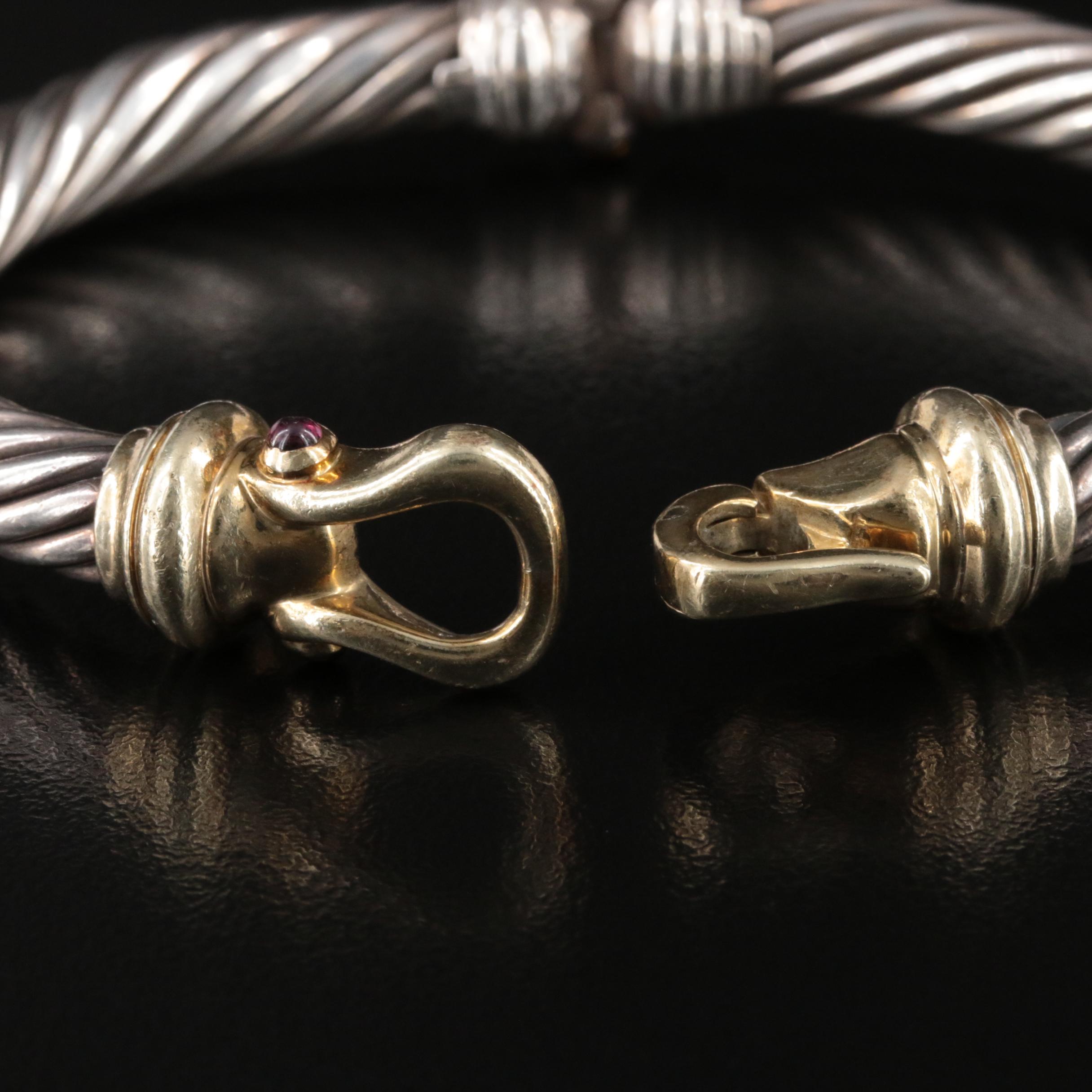 David Yurman Sterling Garnet and Citrine Cable Buckle Bracelet with 14K Accent