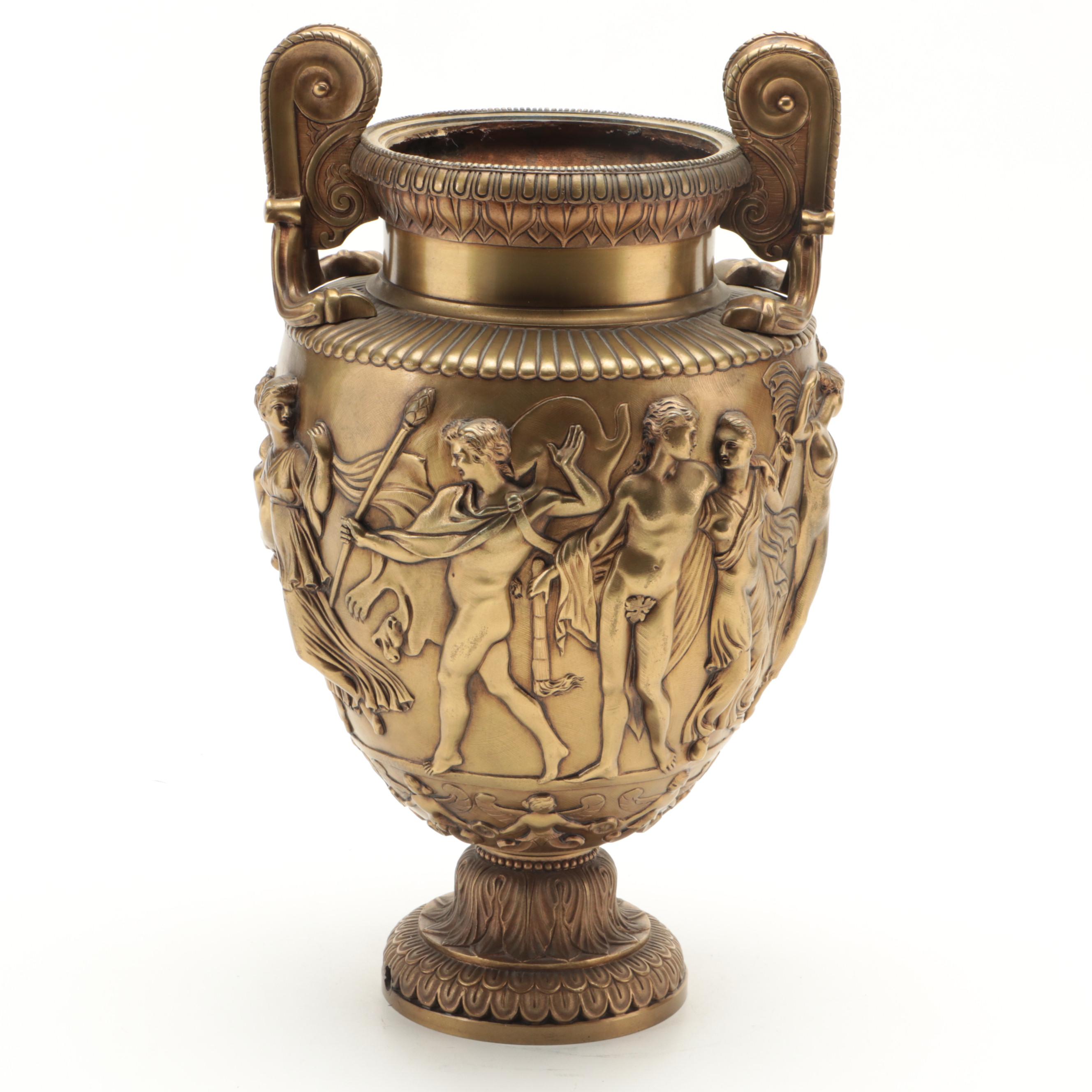 Neoclassical Style Gilt Metal Amphora Urn after the Townley Vase