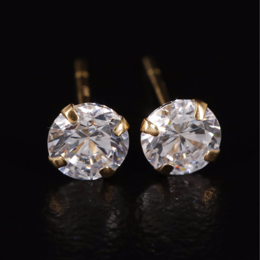 14K Cubic Zirconia Round Stud Earrings