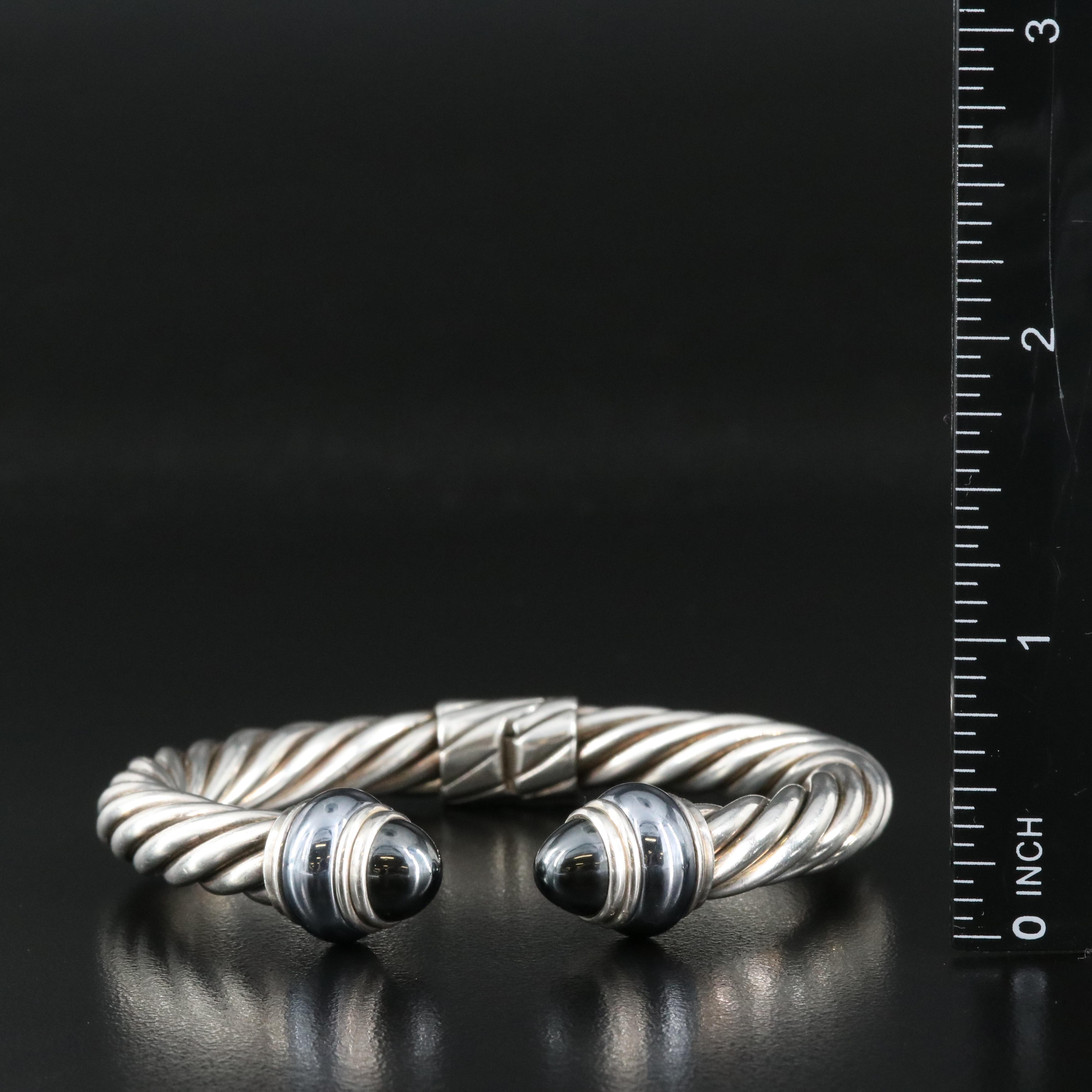 John Hardy Cable Sterling Hematite Hinged Cuff