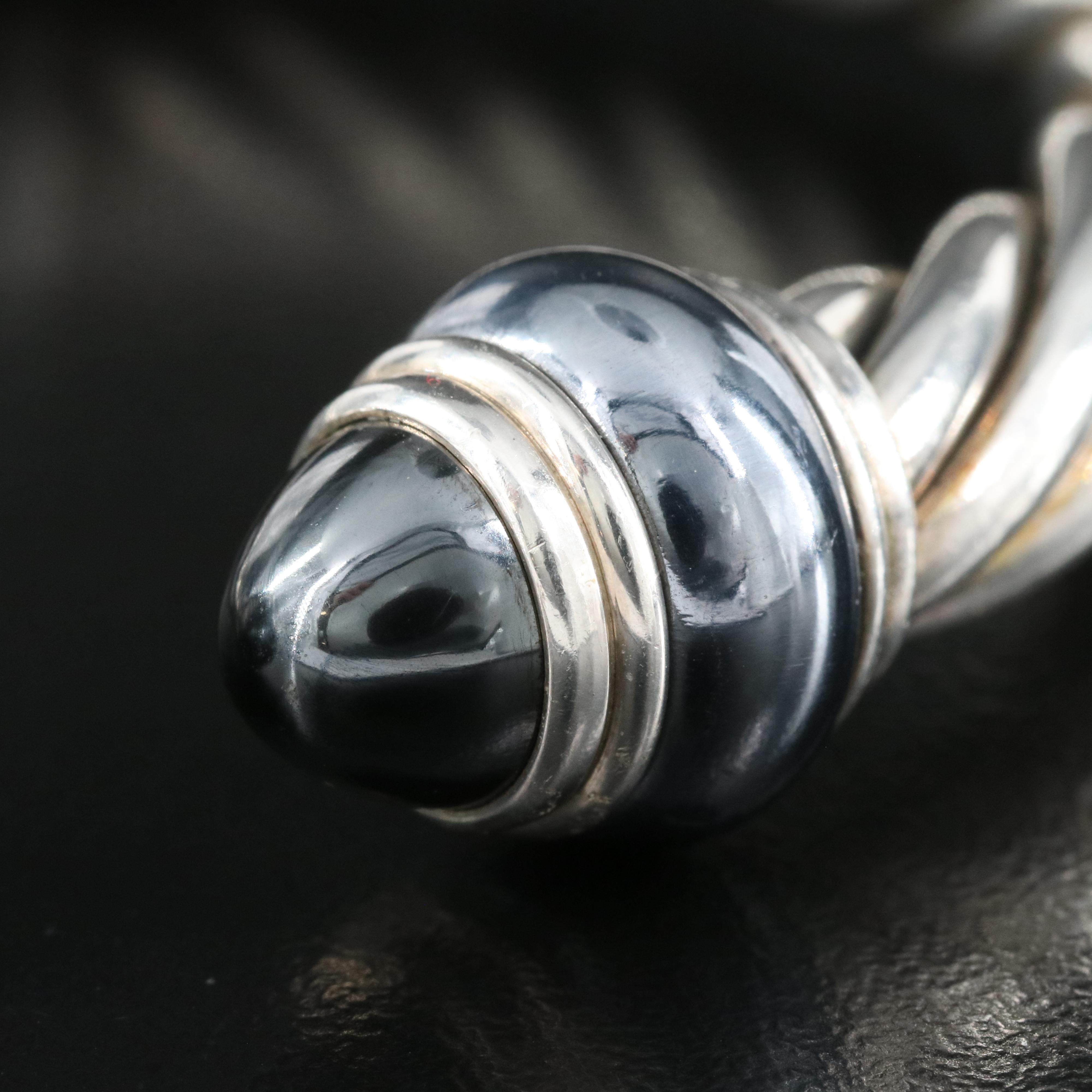 John Hardy Cable Sterling Hematite Hinged Cuff