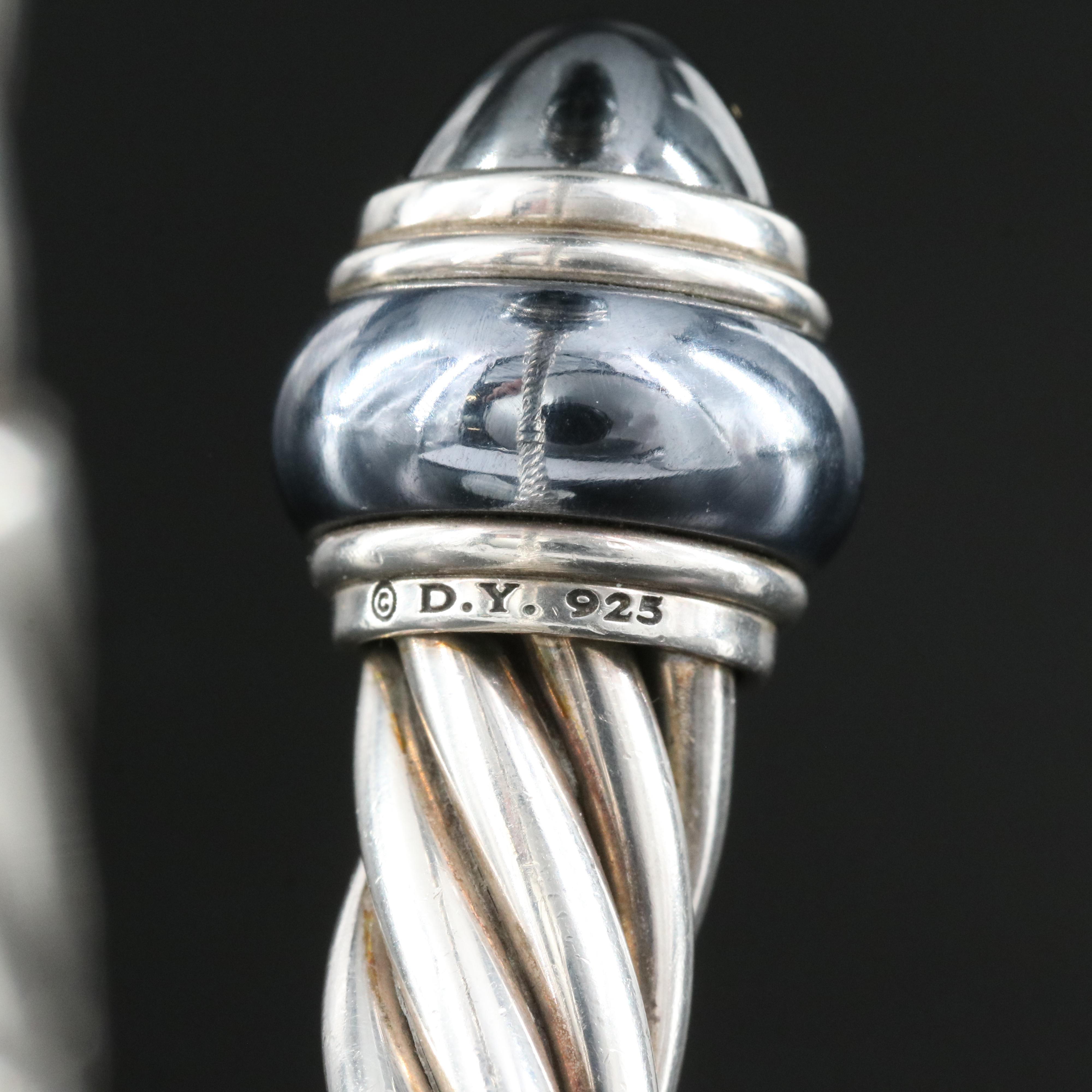 John Hardy Cable Sterling Hematite Hinged Cuff