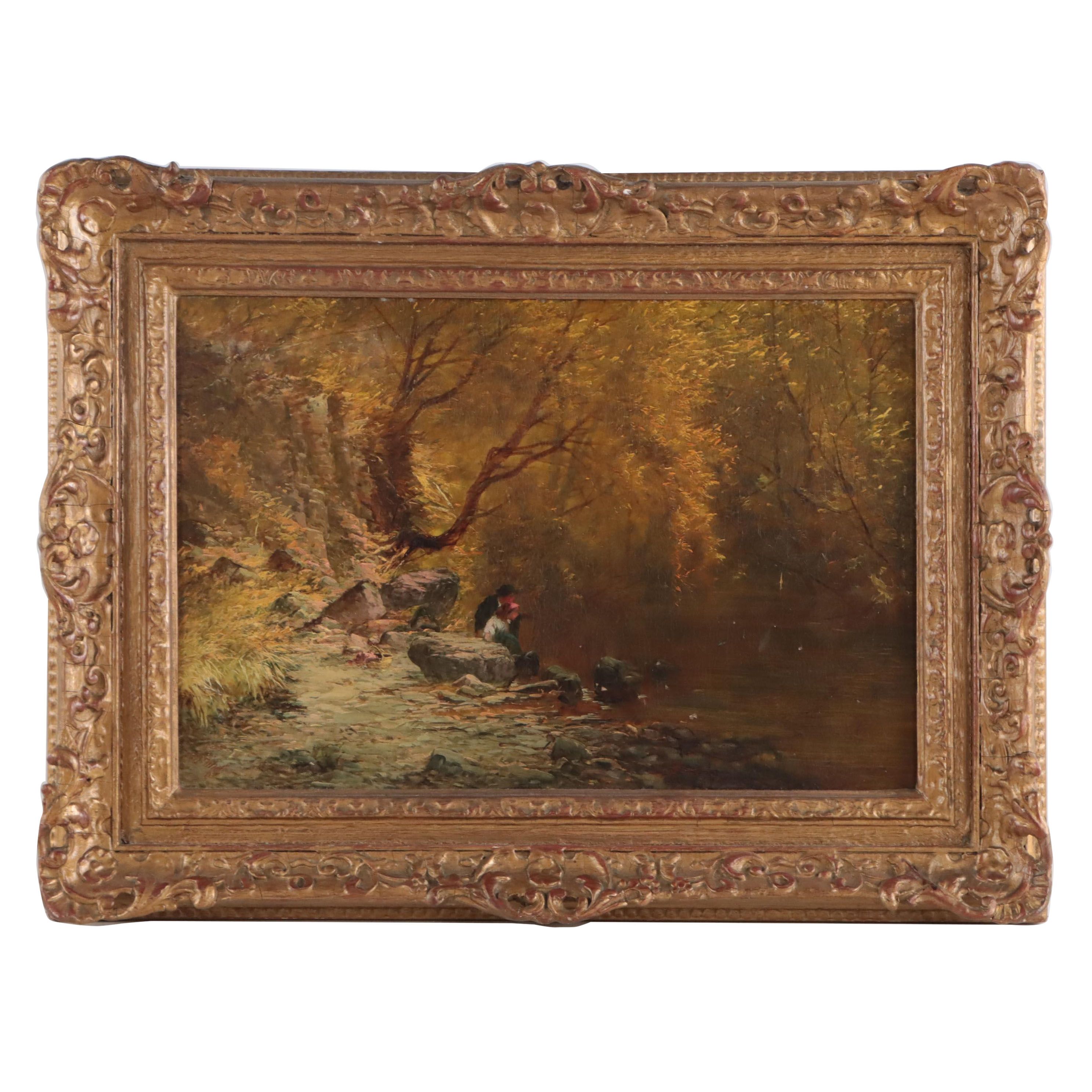 Thomas Dingle Forest Riverscape Oil Painting "The Kingfisher's Haut"