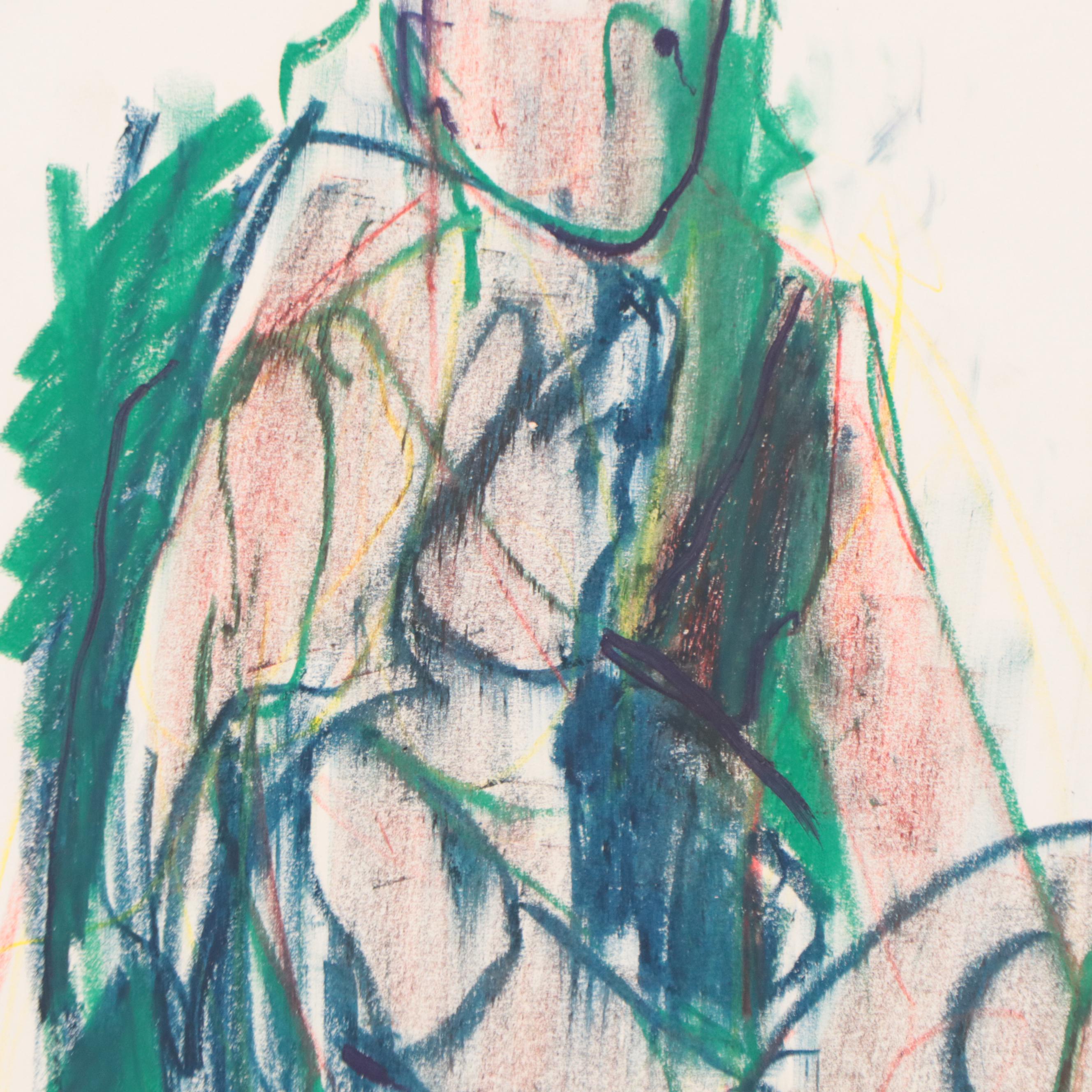 Jack Meanwell Figural Oil Pastel Drawing, 1979