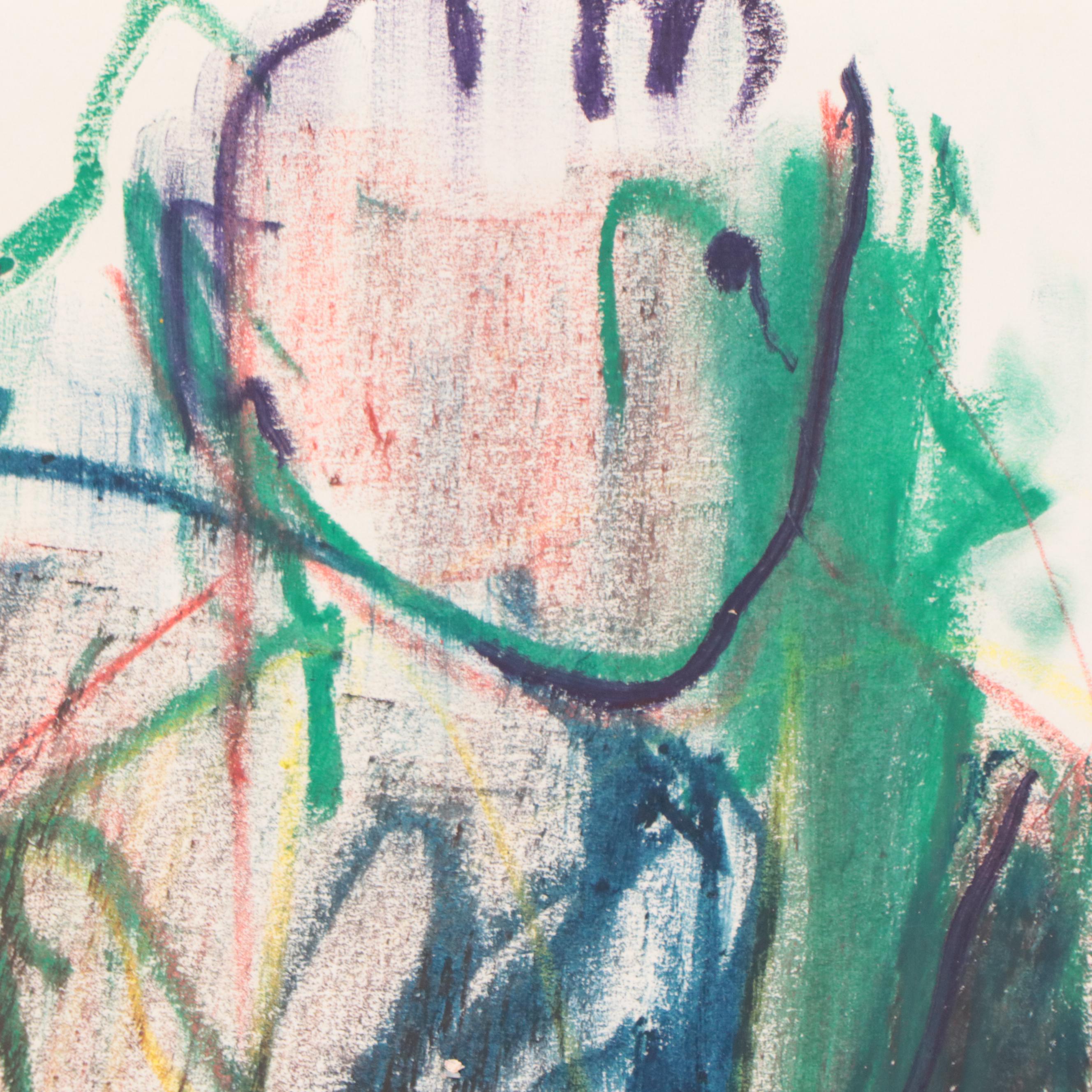 Jack Meanwell Figural Oil Pastel Drawing, 1979