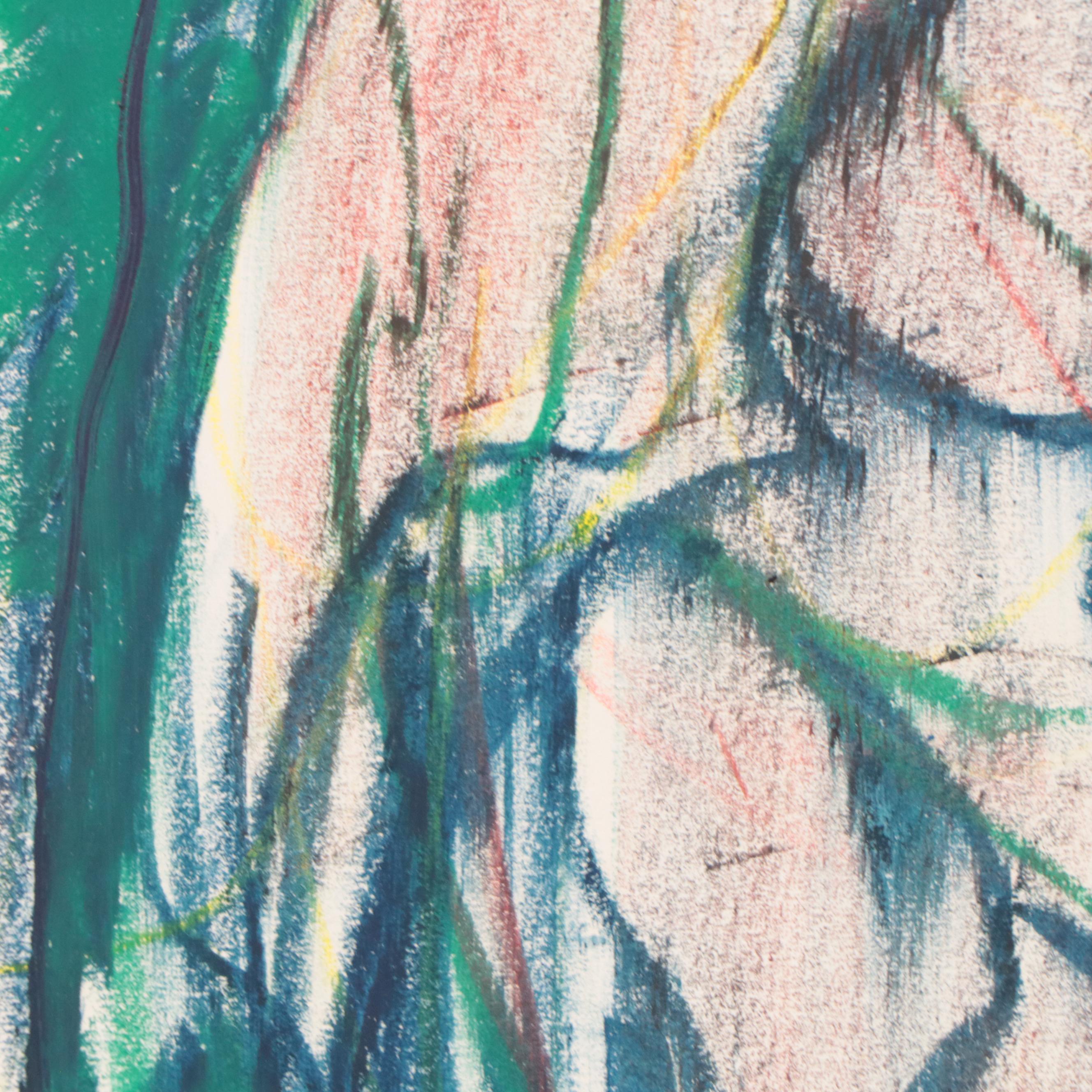 Jack Meanwell Figural Oil Pastel Drawing, 1979