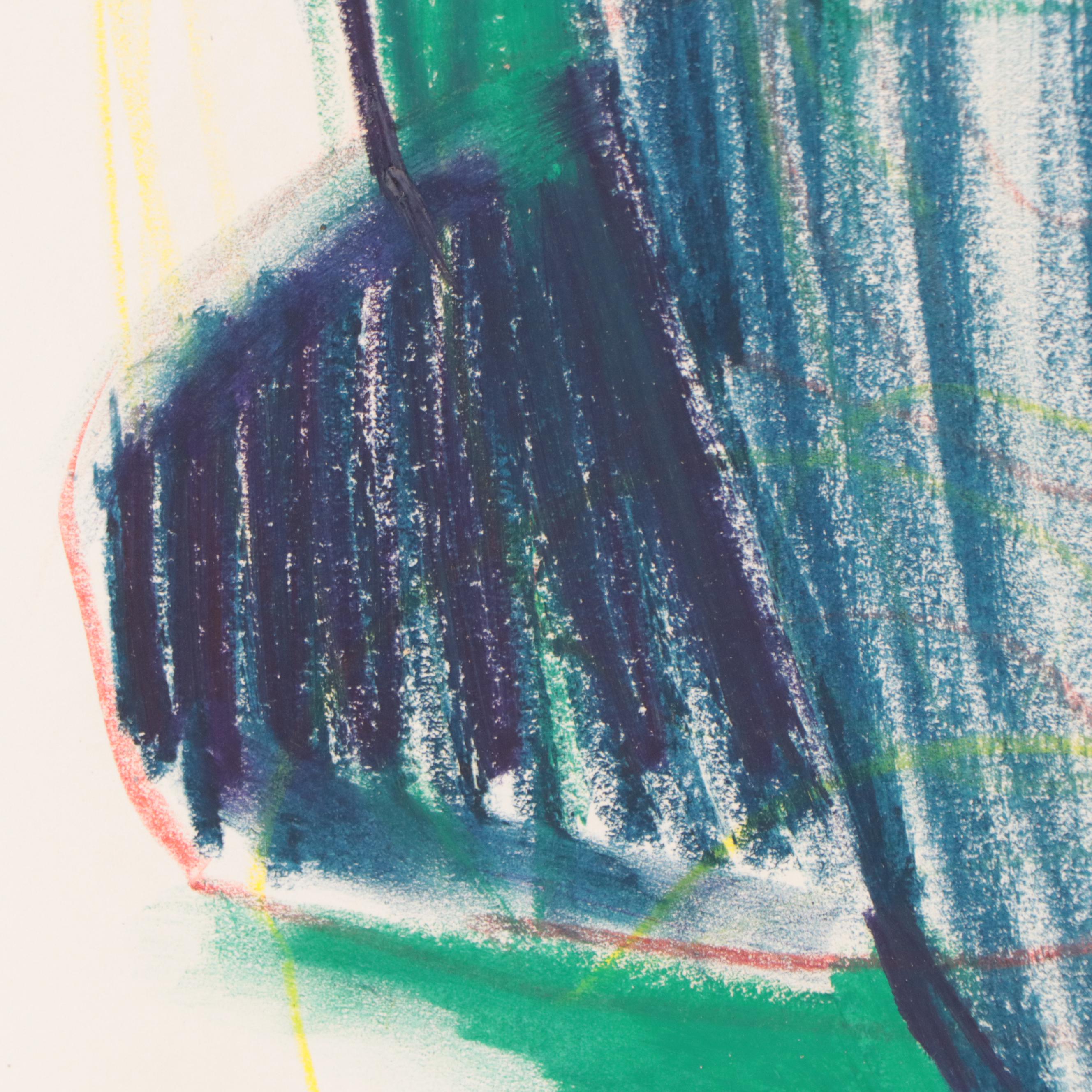 Jack Meanwell Figural Oil Pastel Drawing, 1979