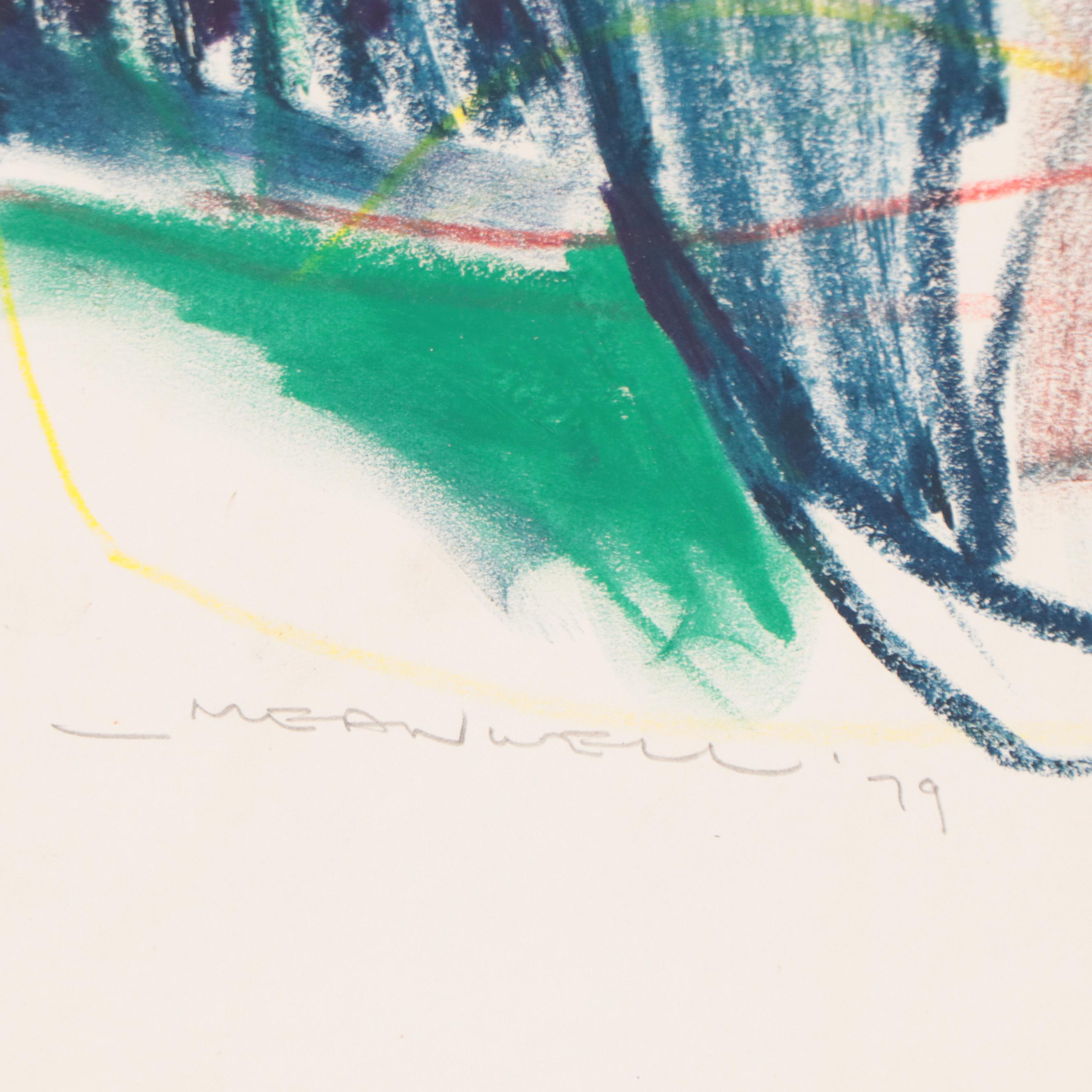 Jack Meanwell Figural Oil Pastel Drawing, 1979