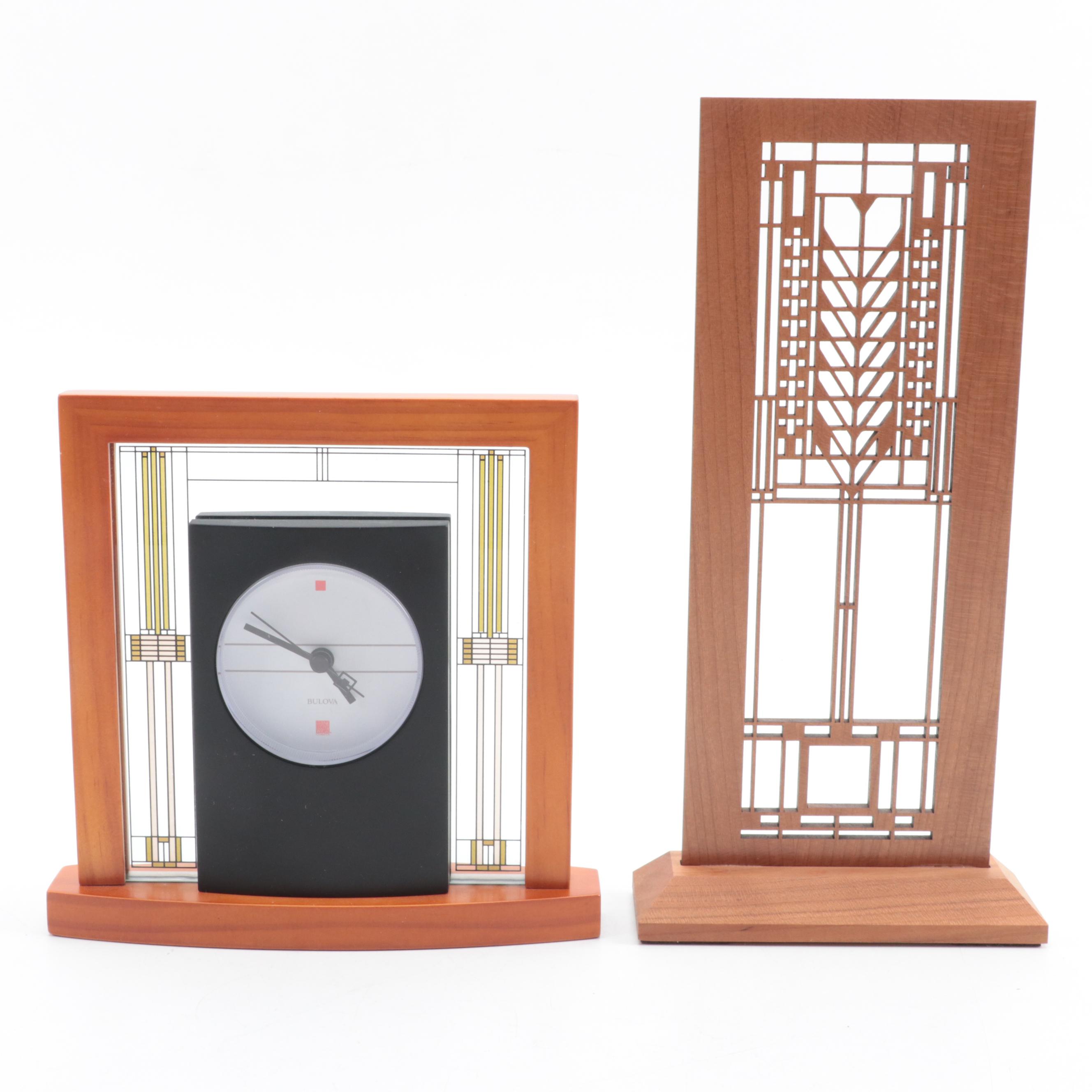 Bulova Frank Lloyd Wright Style Clock with Frank Lloyd Wright Style Table Décor