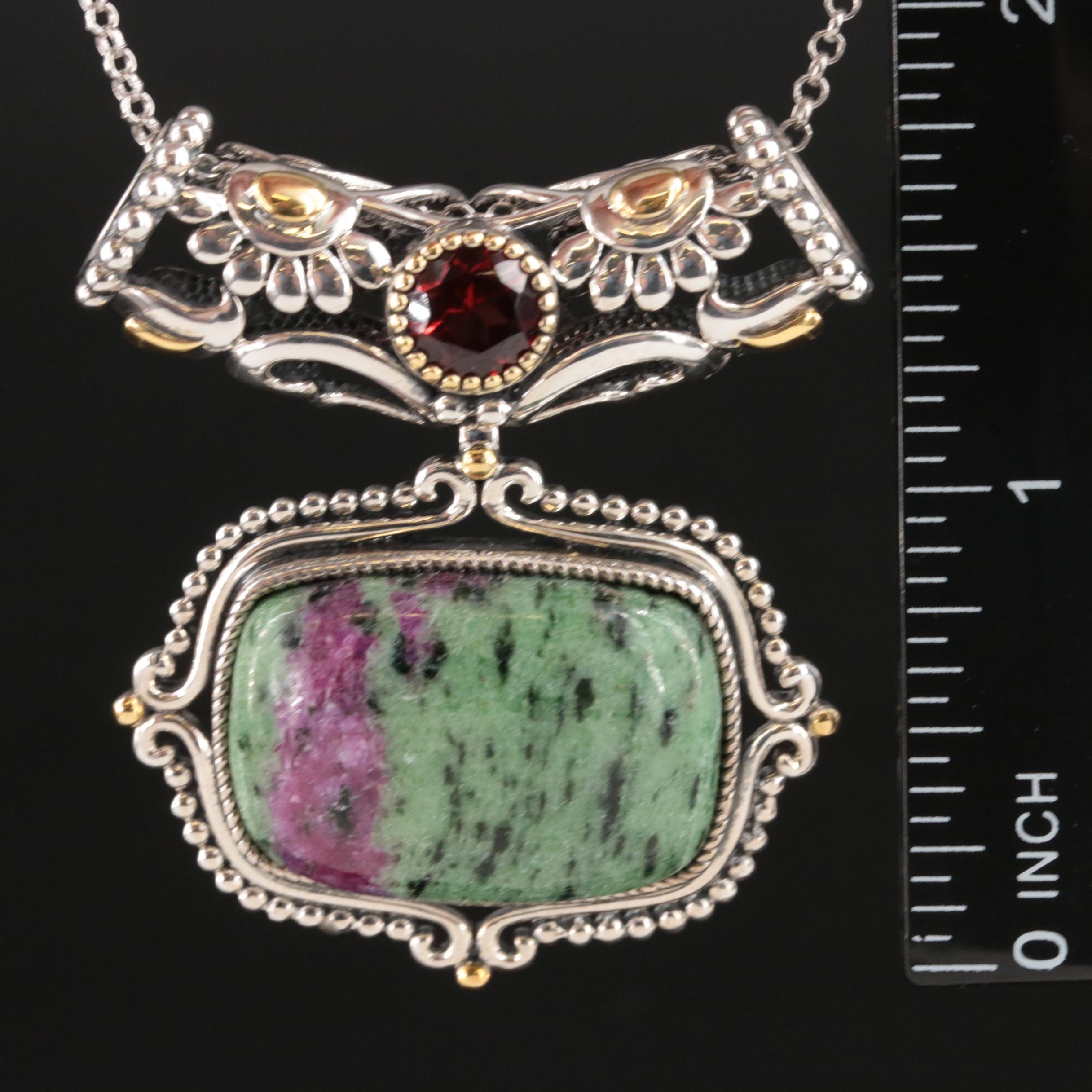 Sterling Garnet and Ruby in Zoisite Slide Pendant Necklace