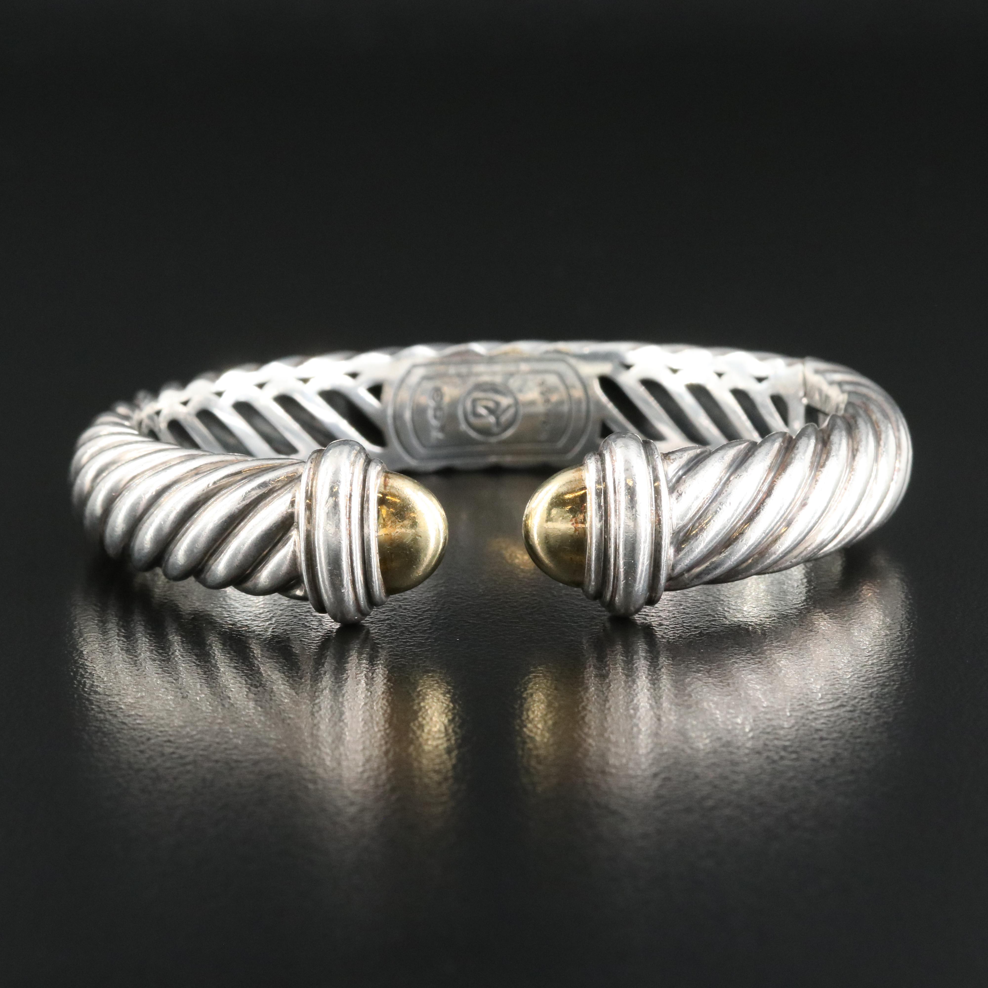 David Yurman Sterling Sculpted Cable Kick Cuff with 18K Accents