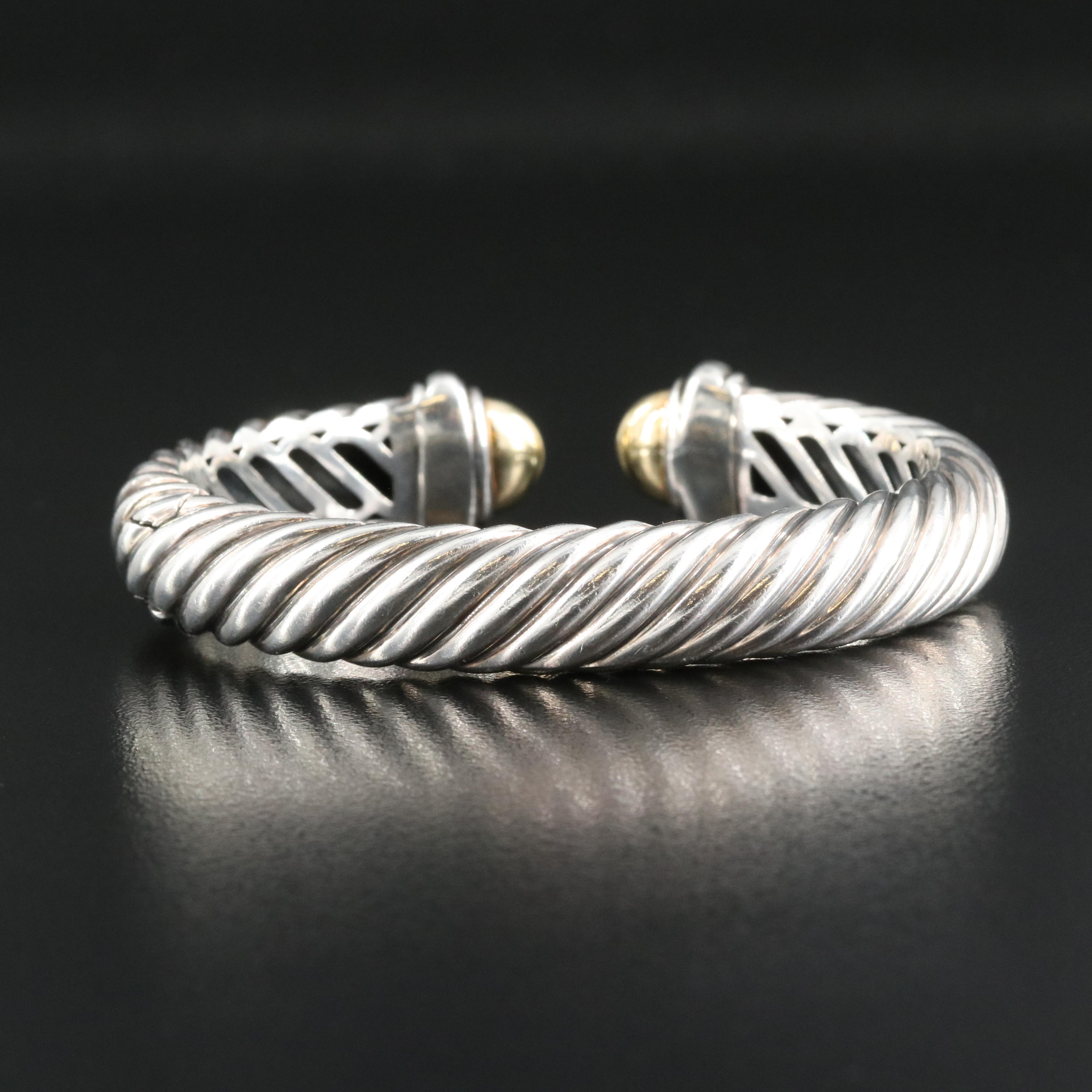 David Yurman Sterling Sculpted Cable Kick Cuff with 18K Accents