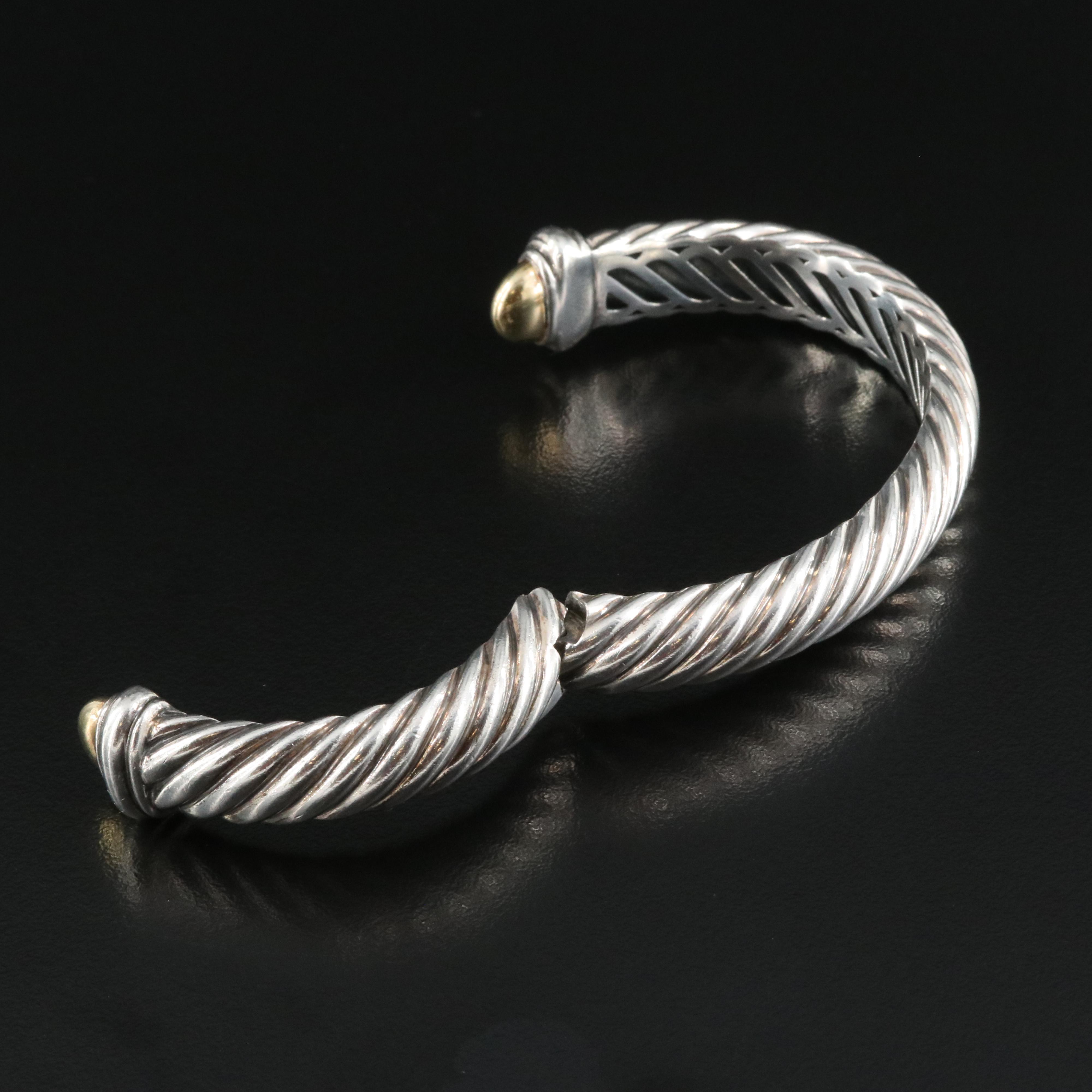 David Yurman Sterling Sculpted Cable Kick Cuff with 18K Accents