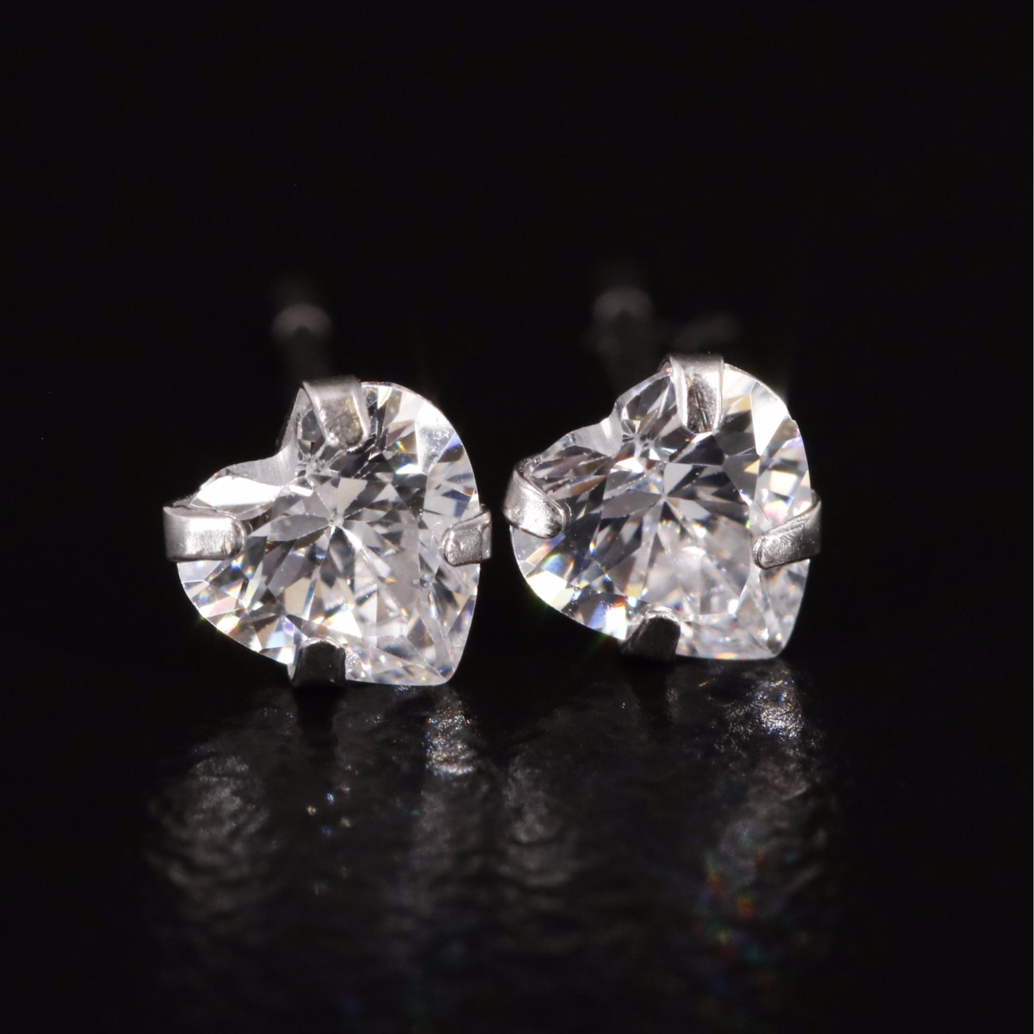 14K Cubic Zirconia Heart Stud Earrings