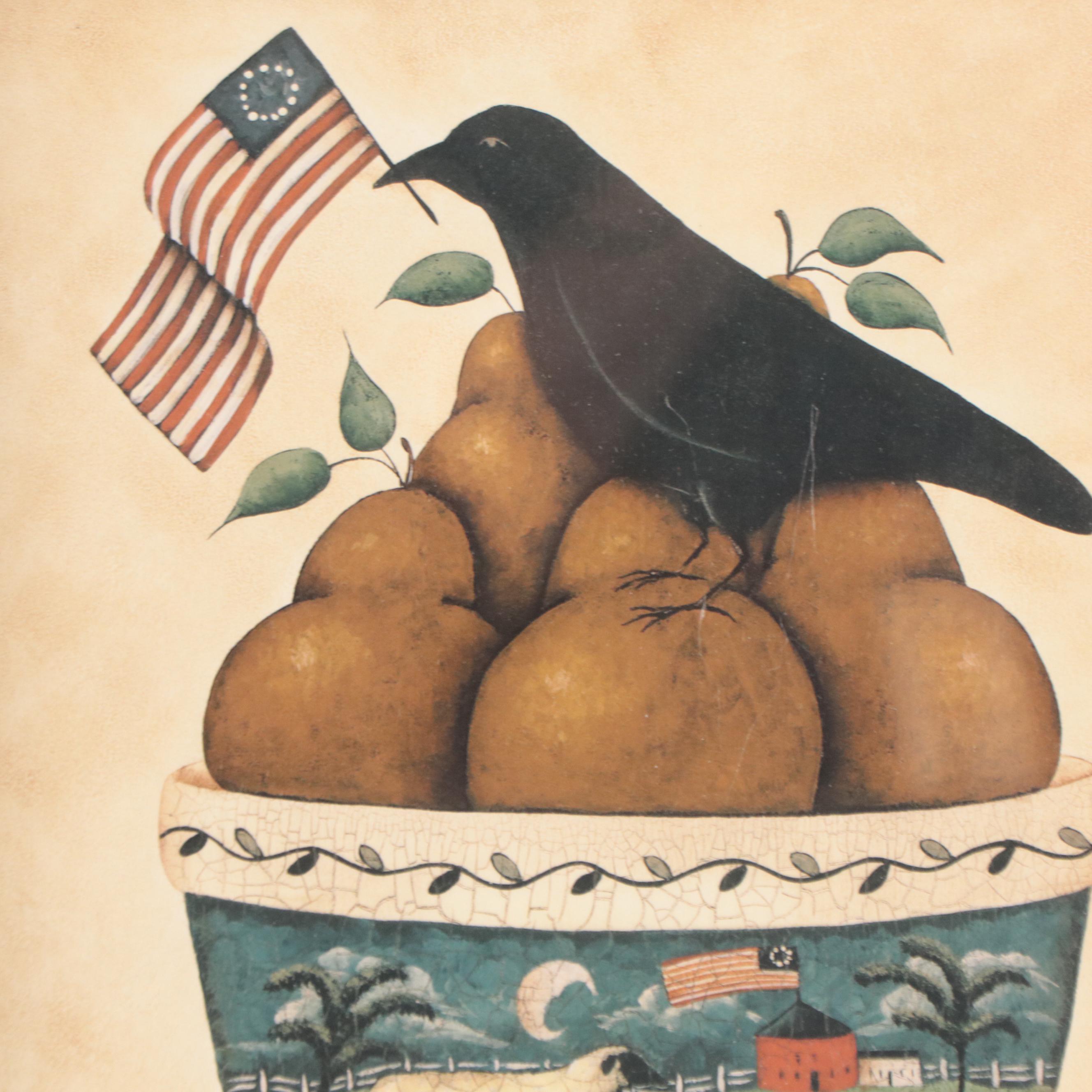 Folk Art Style Reproduction Prints Featuring Crows
