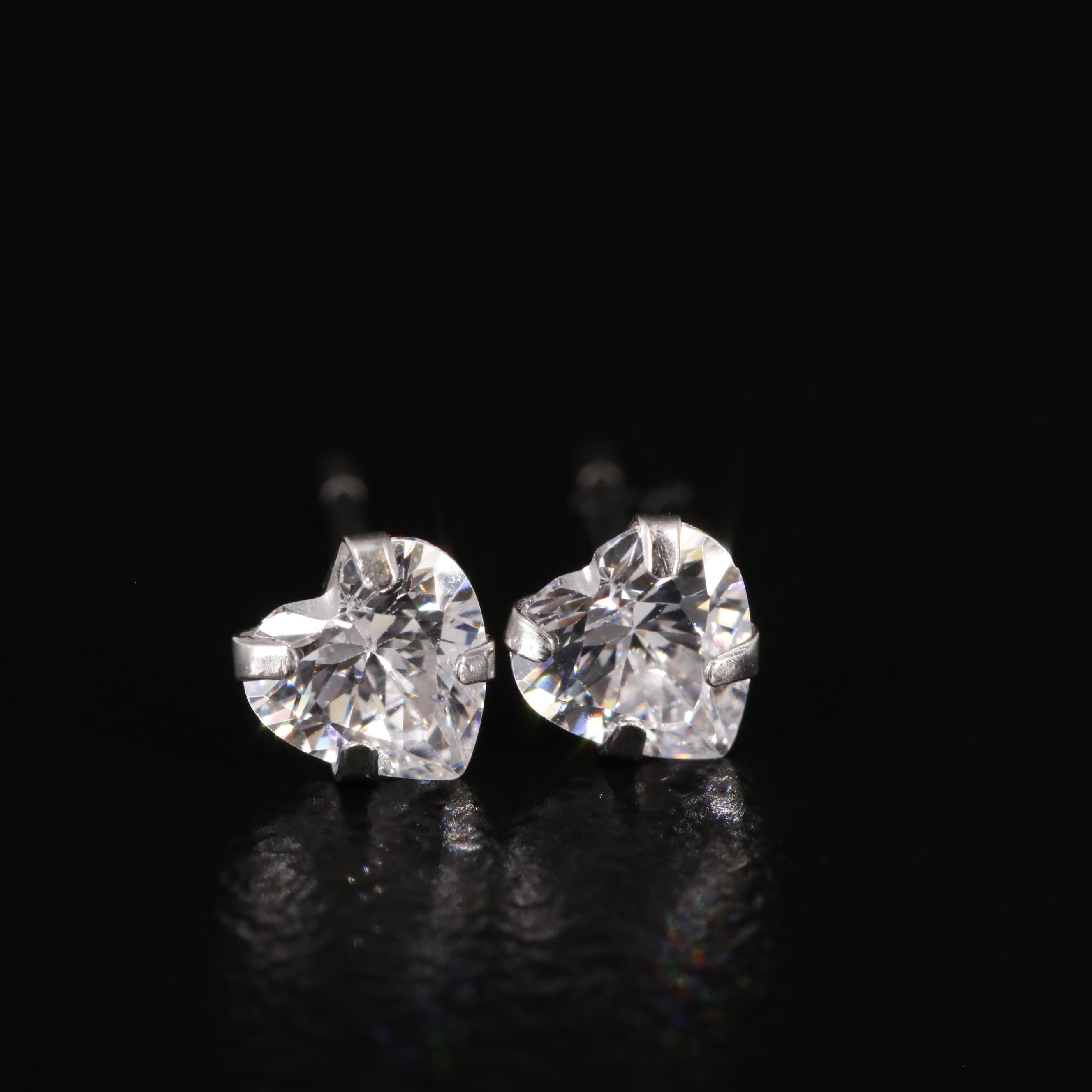 14K Cubic Zirconia Heart Stud Earrings