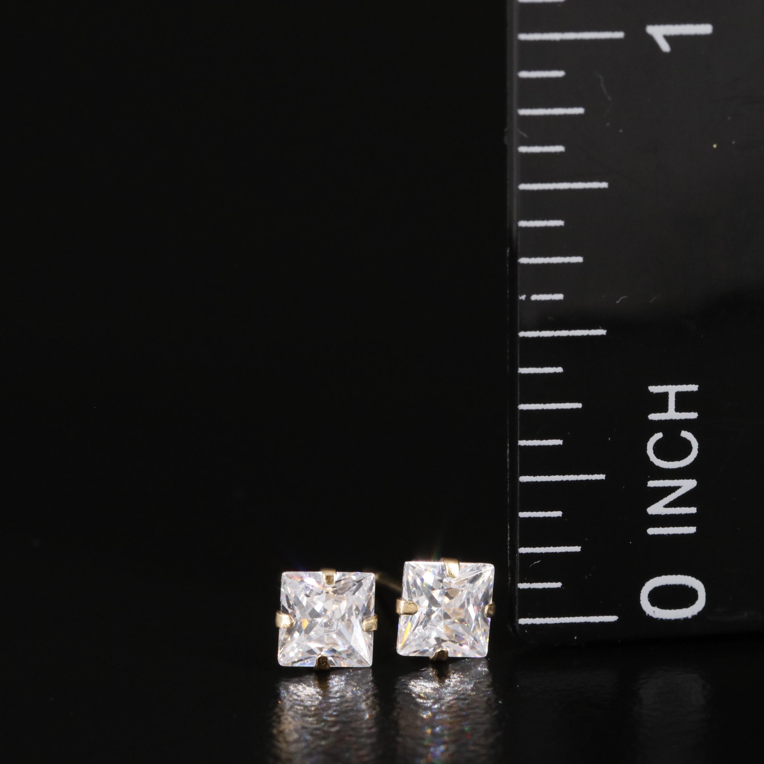 14K Cubic Zirconia Square Stud Earrings